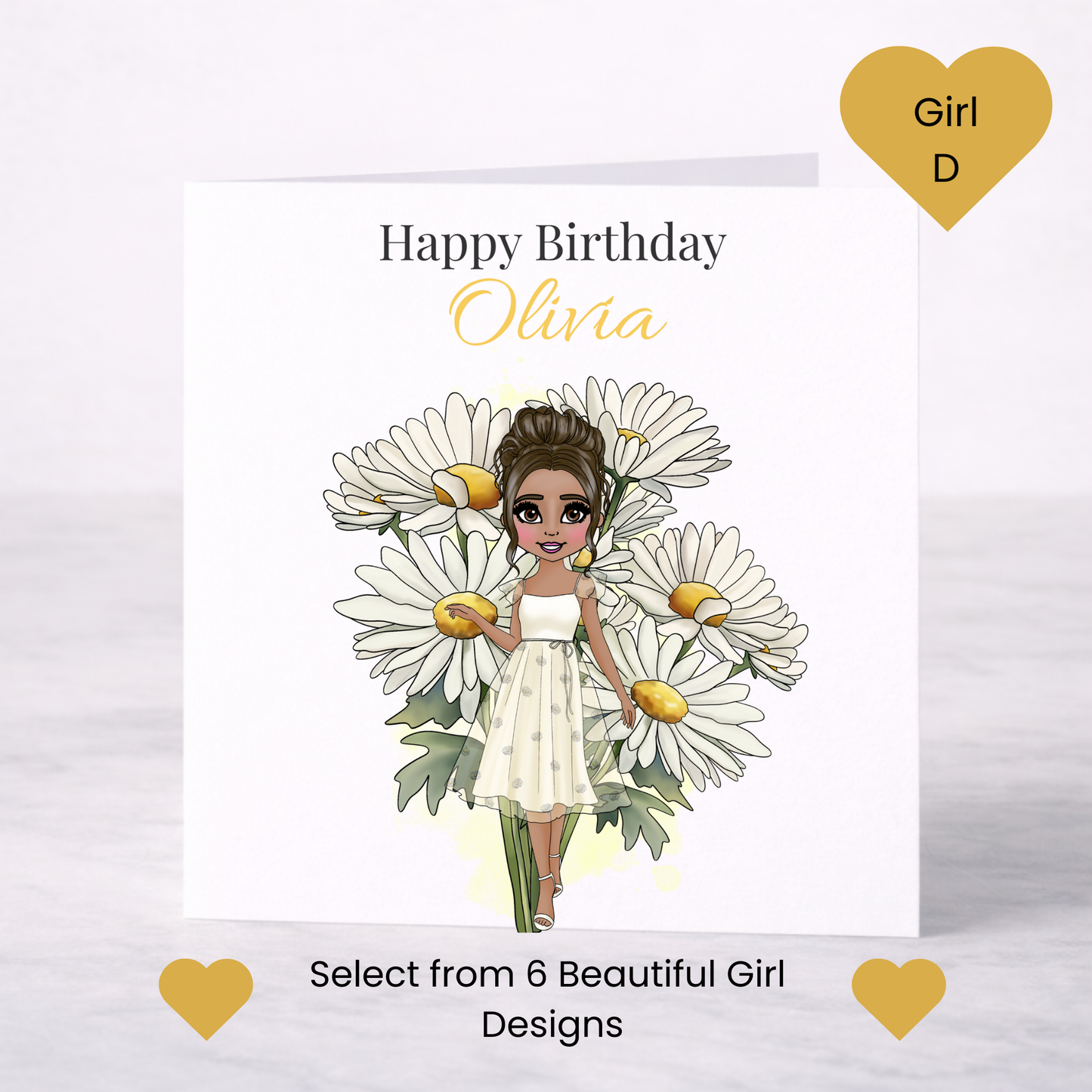 Personalised April Birth Flower Birthday Card – Daisy Design, Custom Name, Choice of Girl
