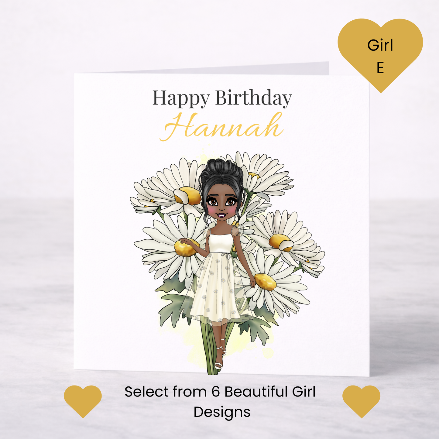 Personalised April Birth Flower Birthday Card – Daisy Design, Custom Name, Choice of Girl