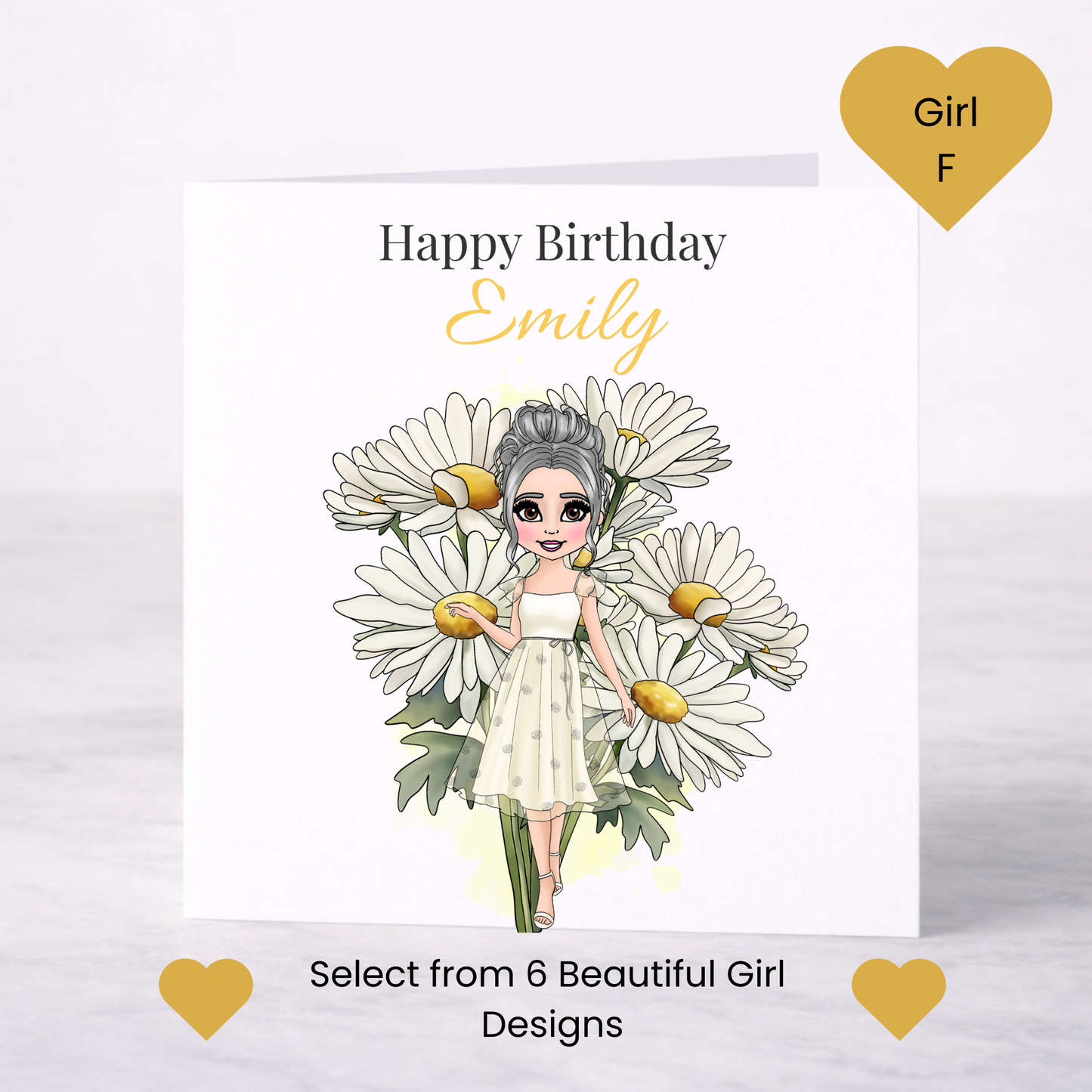Personalised April Birth Flower Birthday Card – Daisy Design, Custom Name, Choice of Girl
