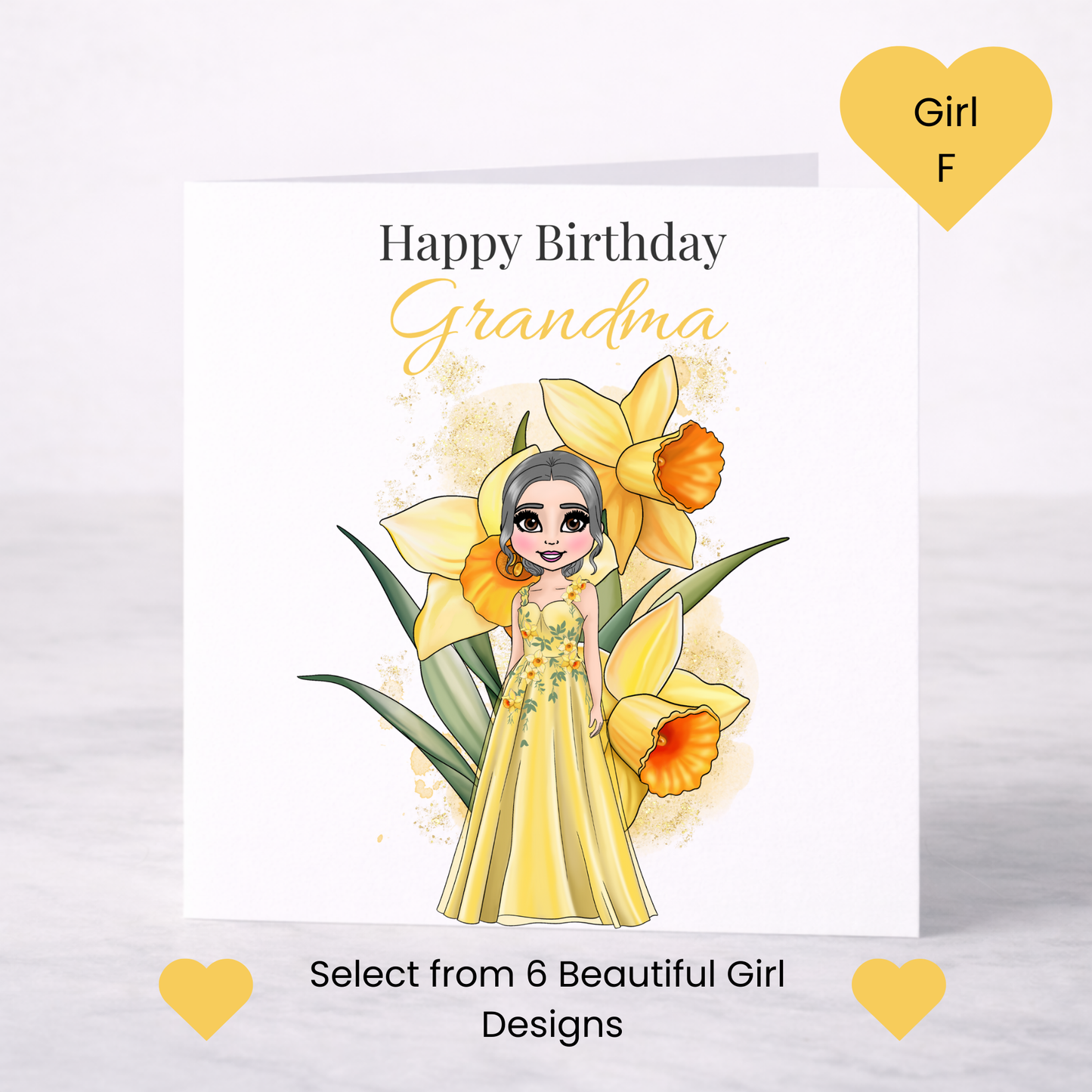 Personalised March Birth Flower Birthday Card – Daffodil Design, Custom Name, Choice of Girl