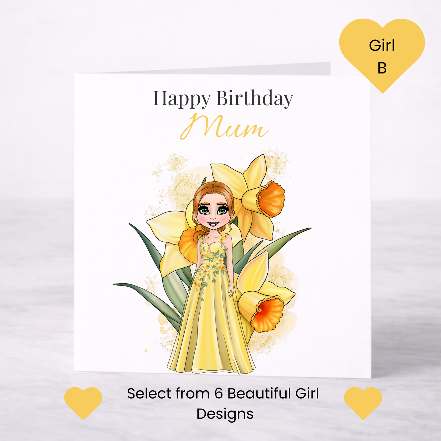 Personalised March Birth Flower Birthday Card – Daffodil Design, Custom Name, Choice of Girl