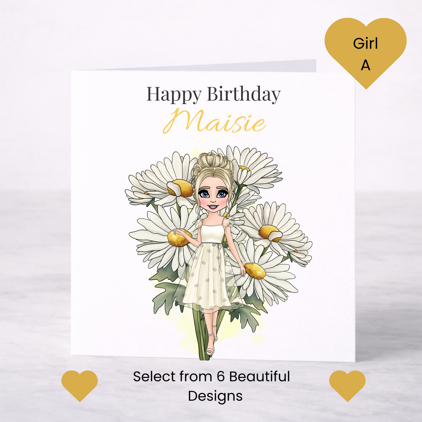Personalised April Birth Flower Birthday Card – Daisy Design, Custom Name, Choice of Girl