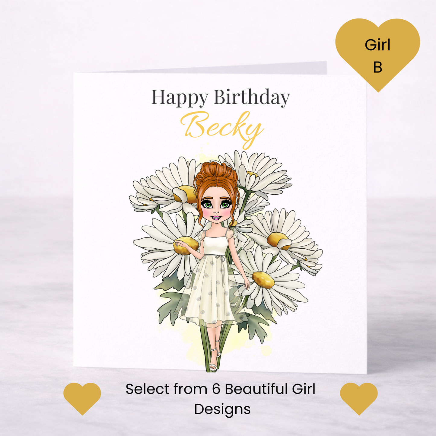 Personalised April Birth Flower Birthday Card – Daisy Design, Custom Name, Choice of Girl