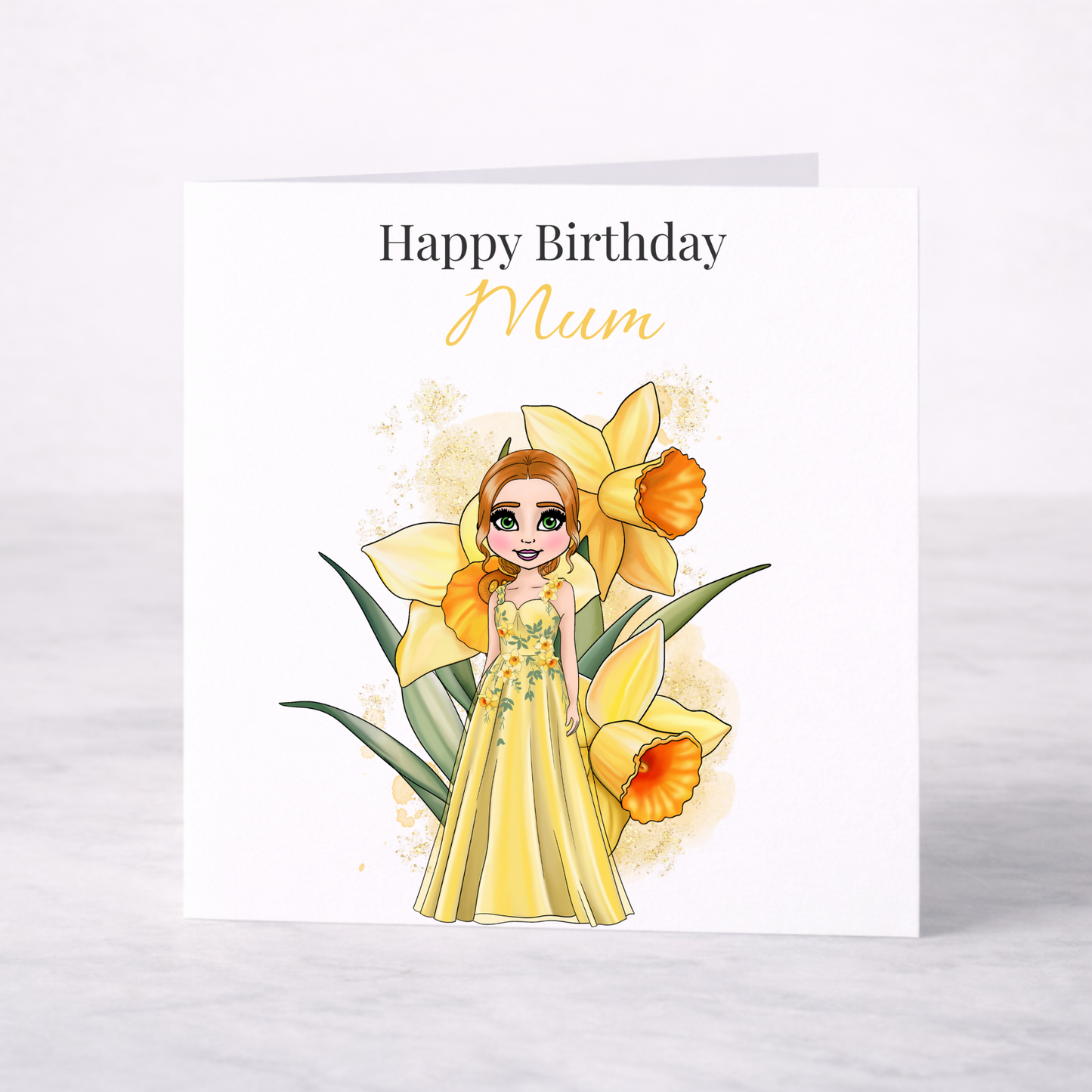 Personalised March Birth Flower Birthday Card – Daffodil Design, Custom Name, Choice of Girl