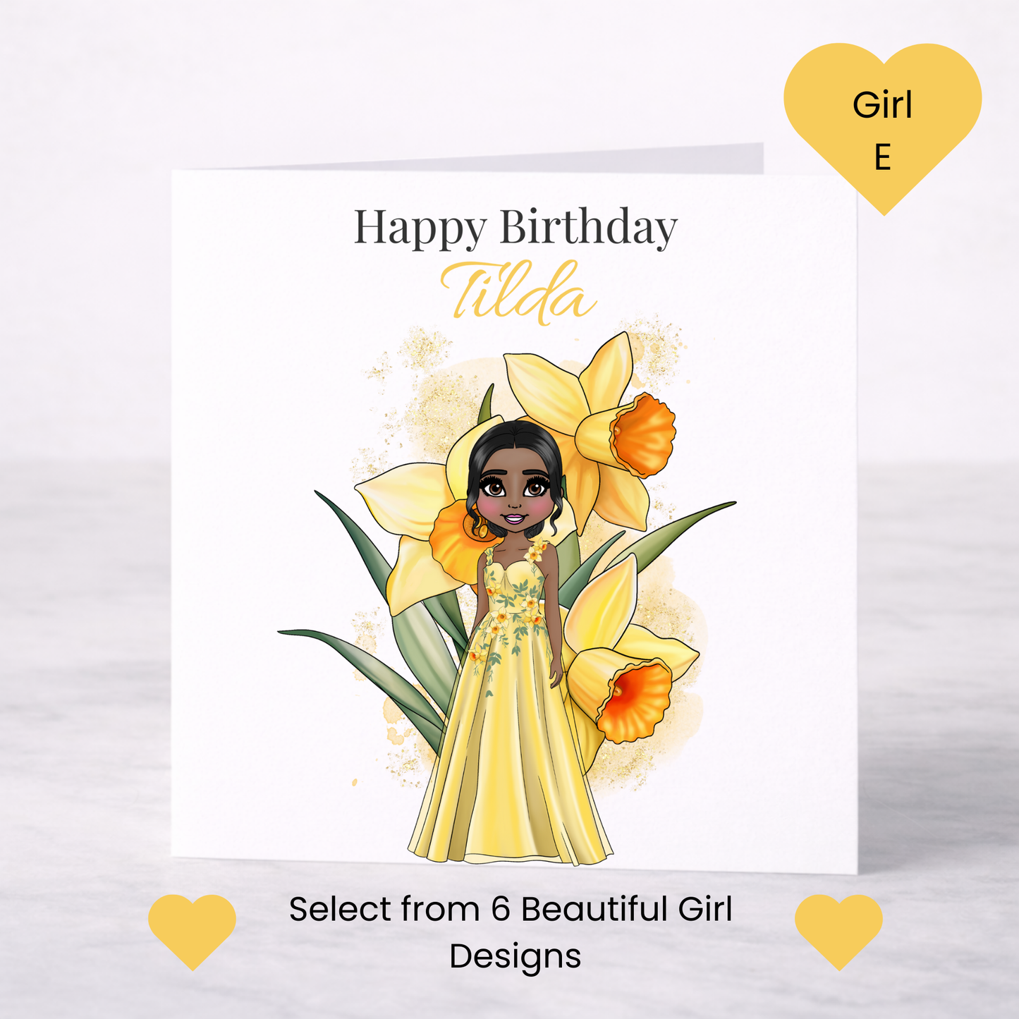 Personalised March Birth Flower Birthday Card – Daffodil Design, Custom Name, Choice of Girl