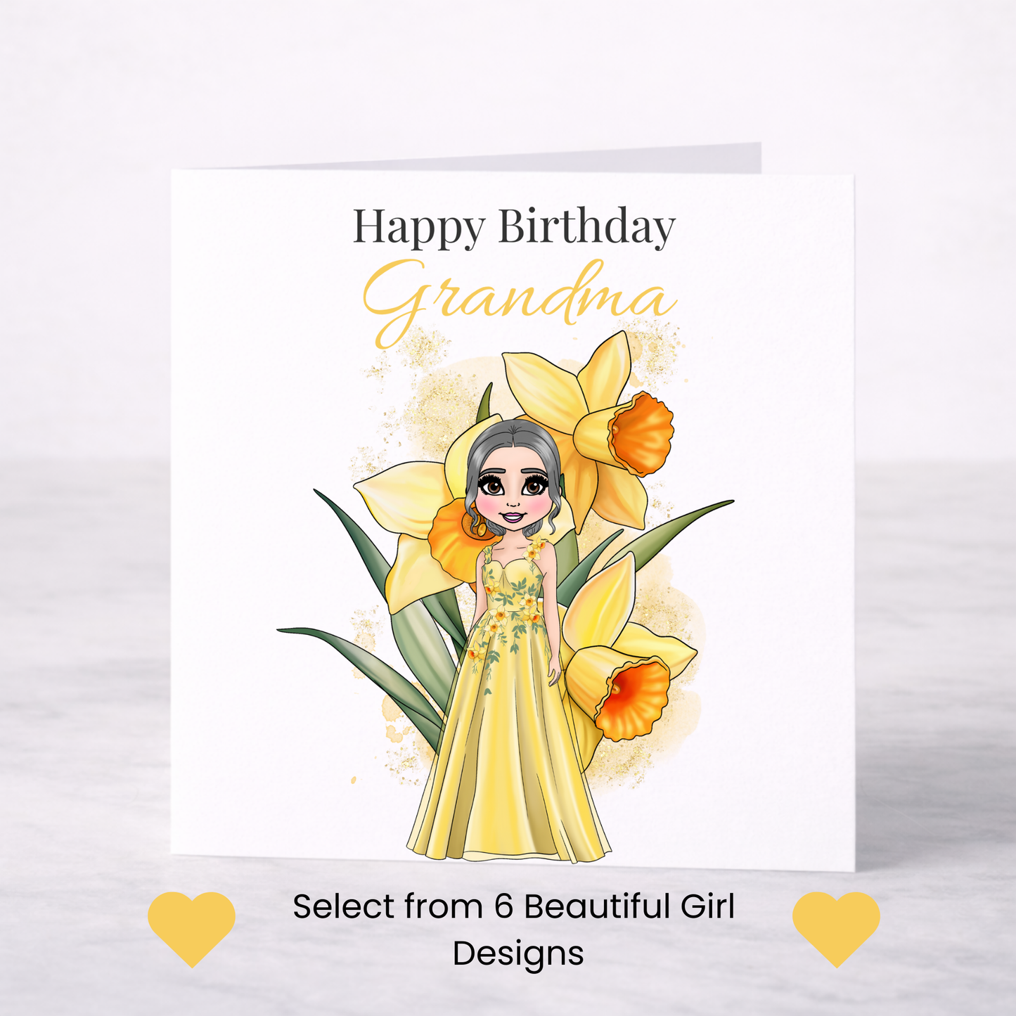 Personalised March Birth Flower Birthday Card – Daffodil Design, Custom Name, Choice of Girl