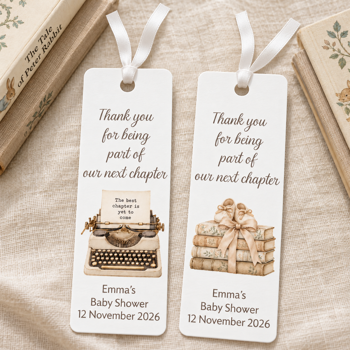 Personalised Book Themed Baby Shower Bookmarks – A New Chapter