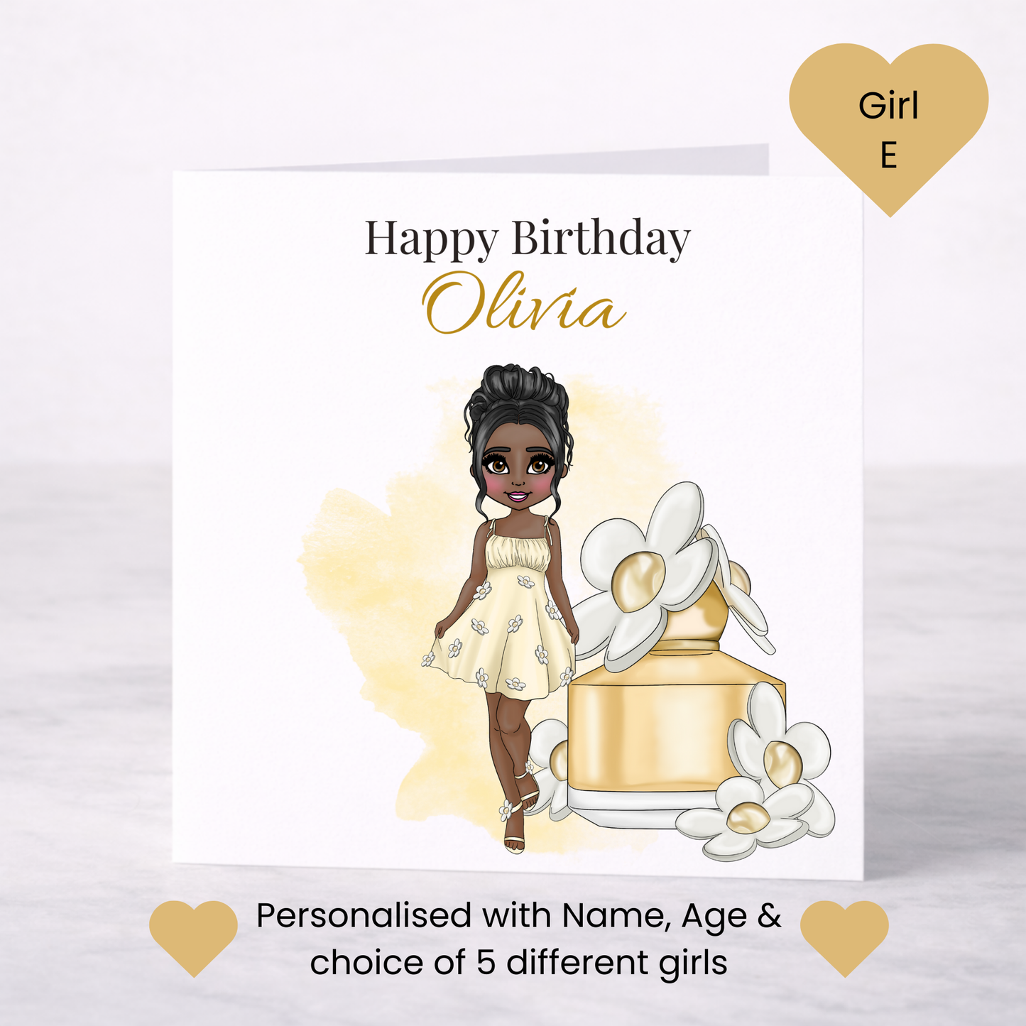 Personalised Floral Perfume Birthday Card – Daisy Theme, Choice of Girl