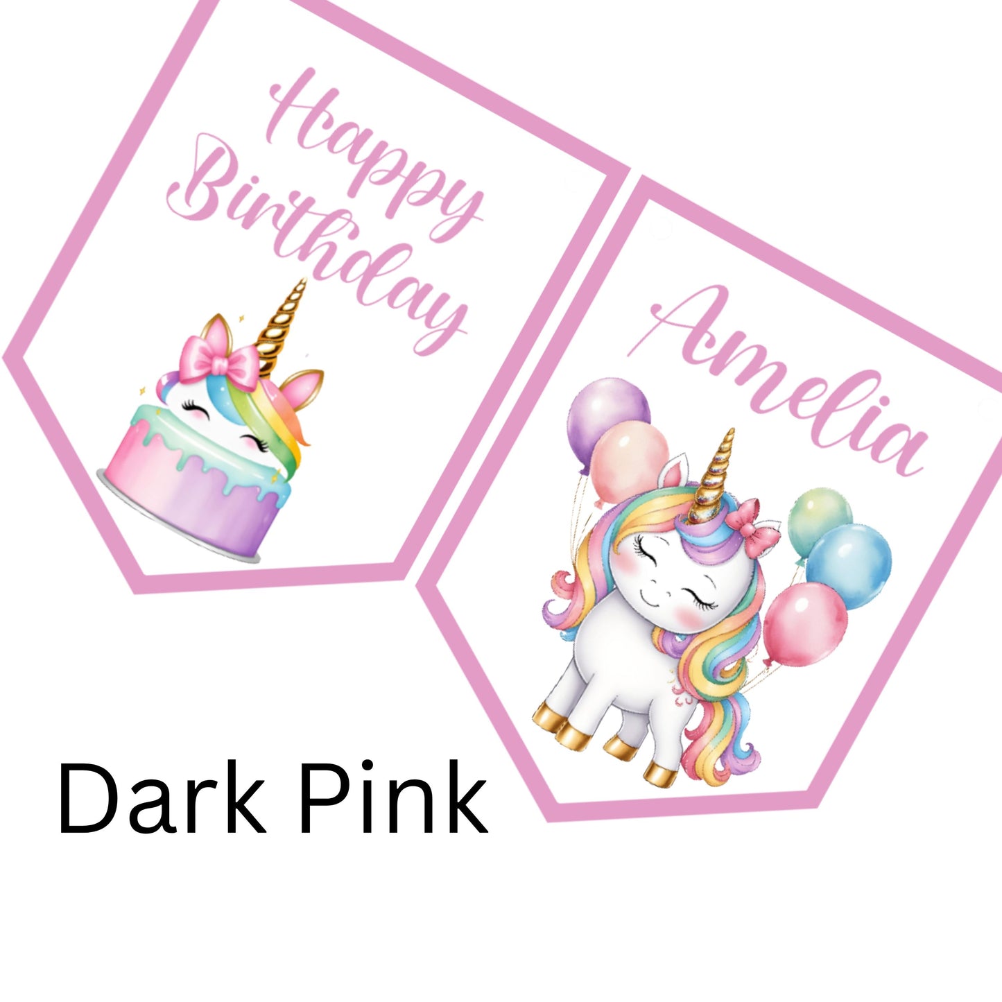 Personalised Unicorn Birthday Bunting – Pink Party Banner with Name