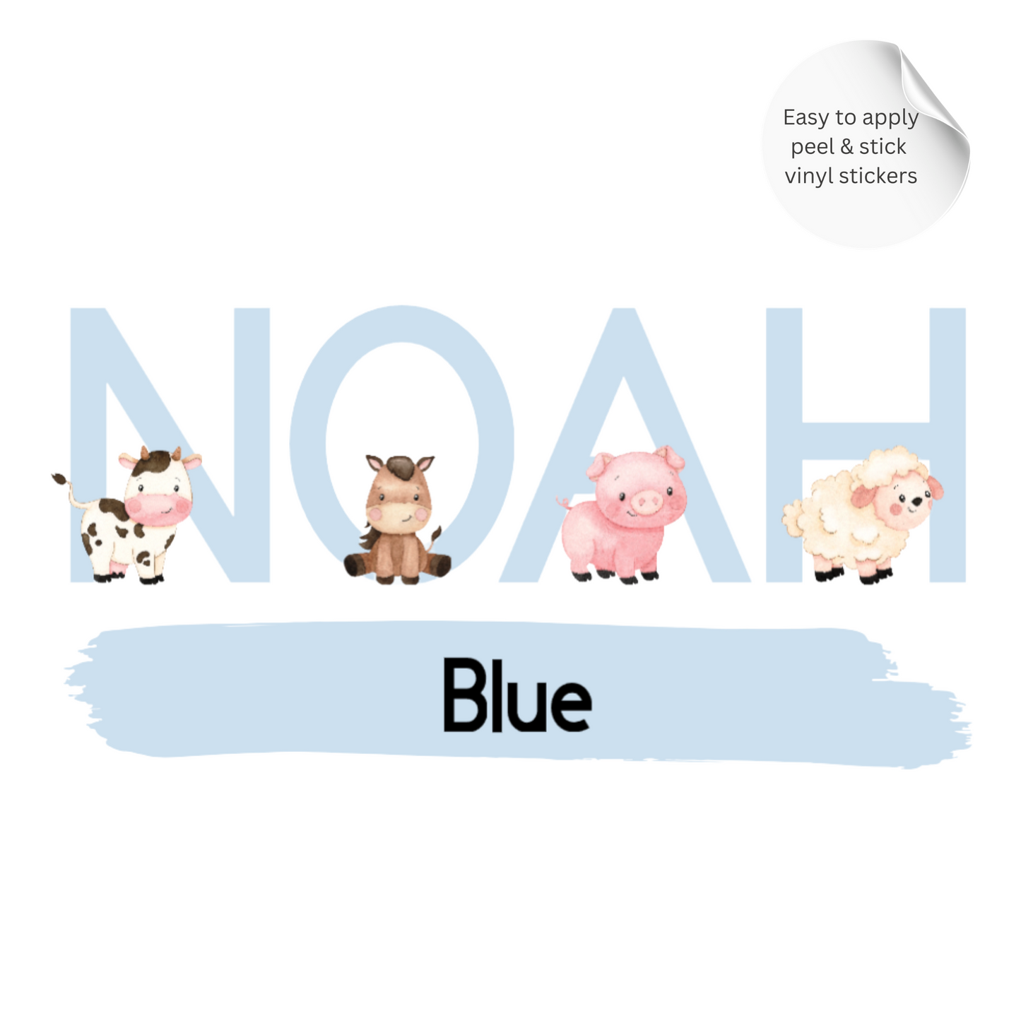 Personalised Pink Farm Animal Name Wall Stickers 5"/12.7 cm – Nursery Vinyl Decal, Tractor Farm Decor for Girls Room