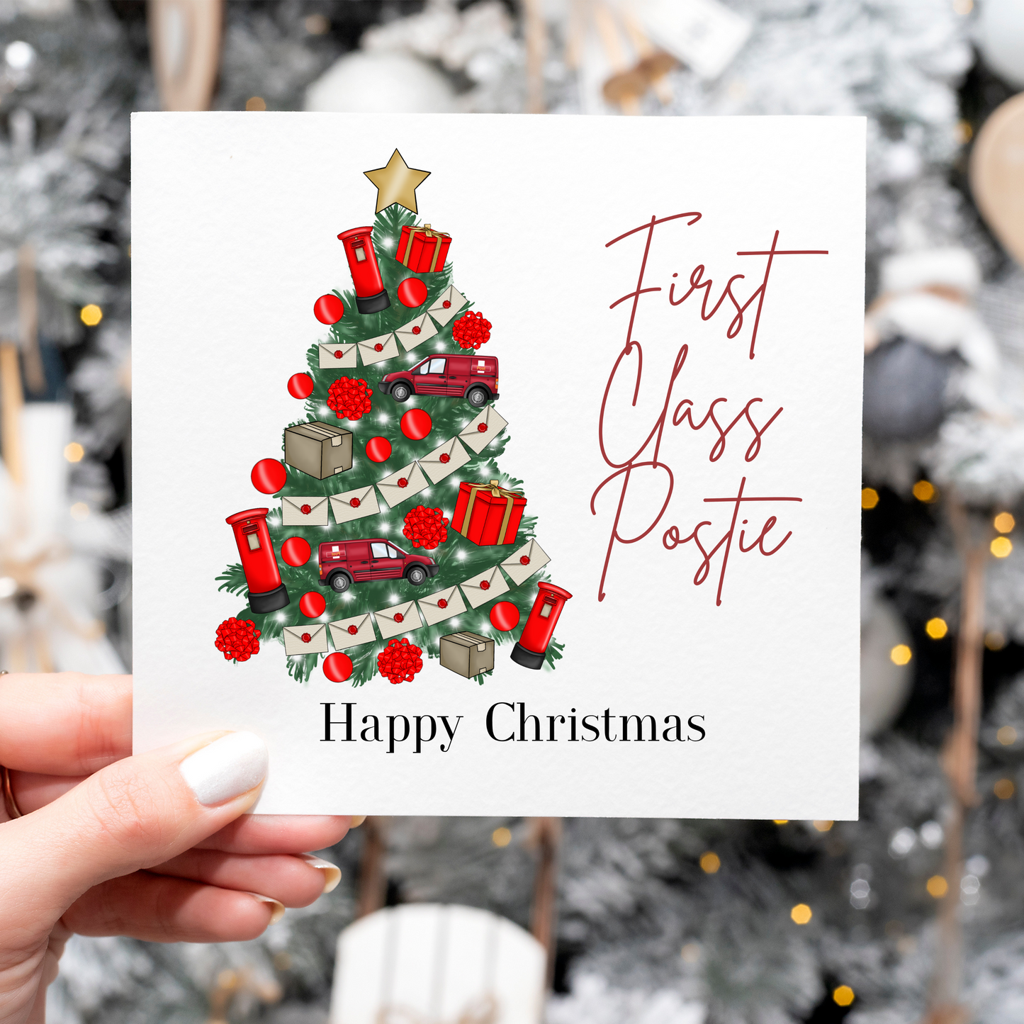 Postal Worker Christmas Card – First Class Postie 6" Square with Envelope