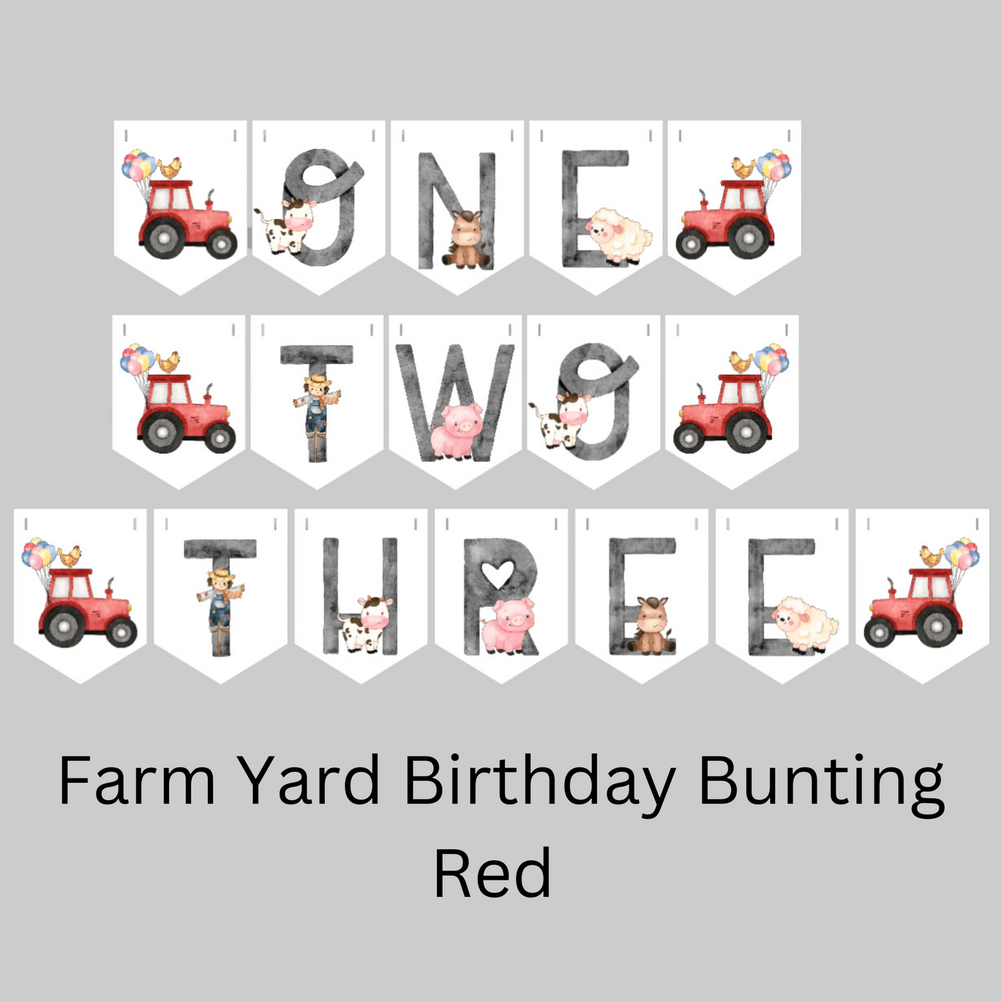 Farm Yard Animal Birthday Bunting – Blue, Pink, or Red