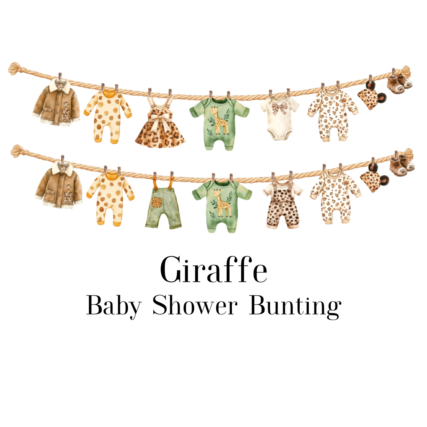 Safari Jungle Baby Shower Bunting | Zebra & Giraffe Clothesline Garland with Wooden Pegs