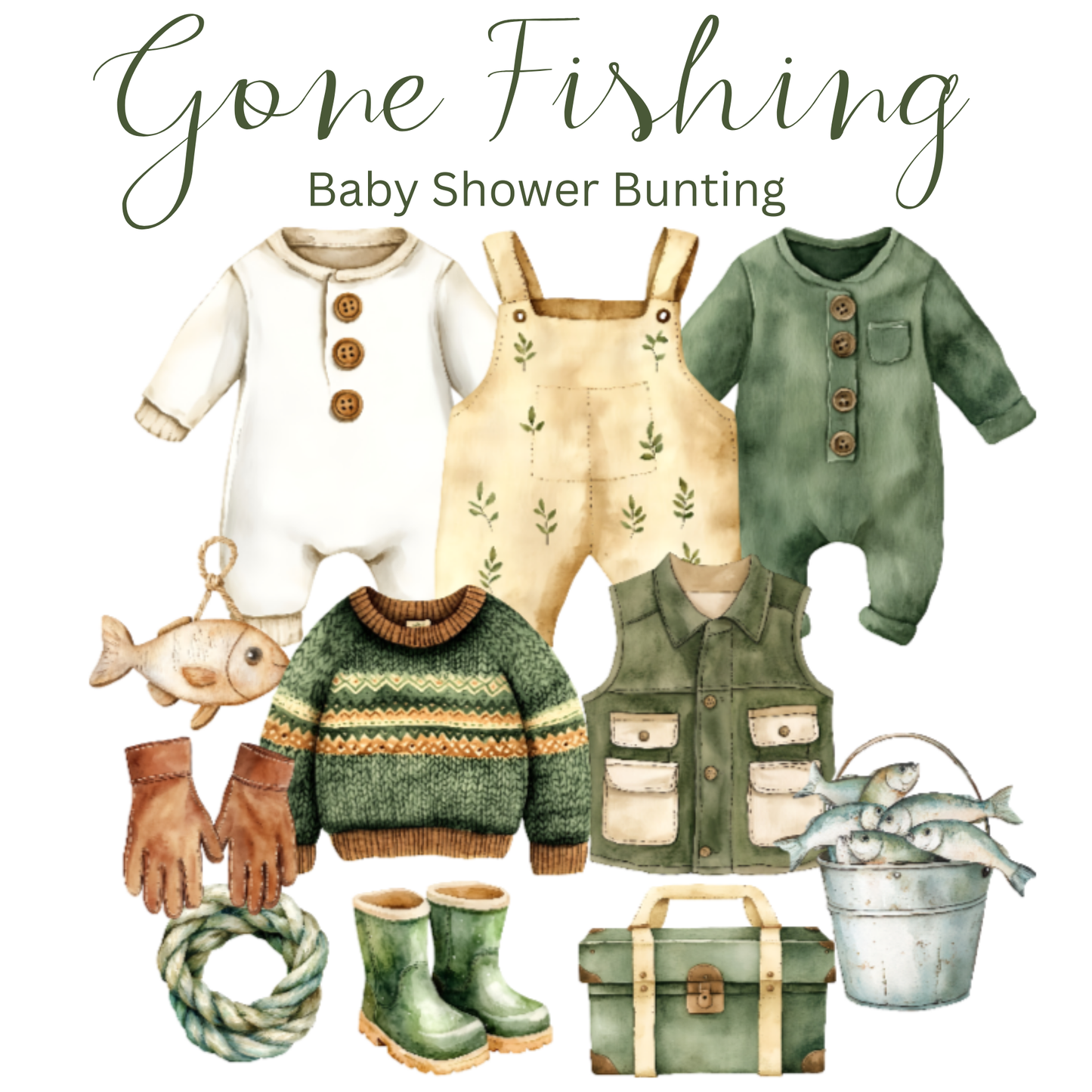 Gone Fishing Baby Shower Bunting, Fishing Baby Clothes Garland, Rustic Baby Shower Decorations, Woodland Baby Shower Banner