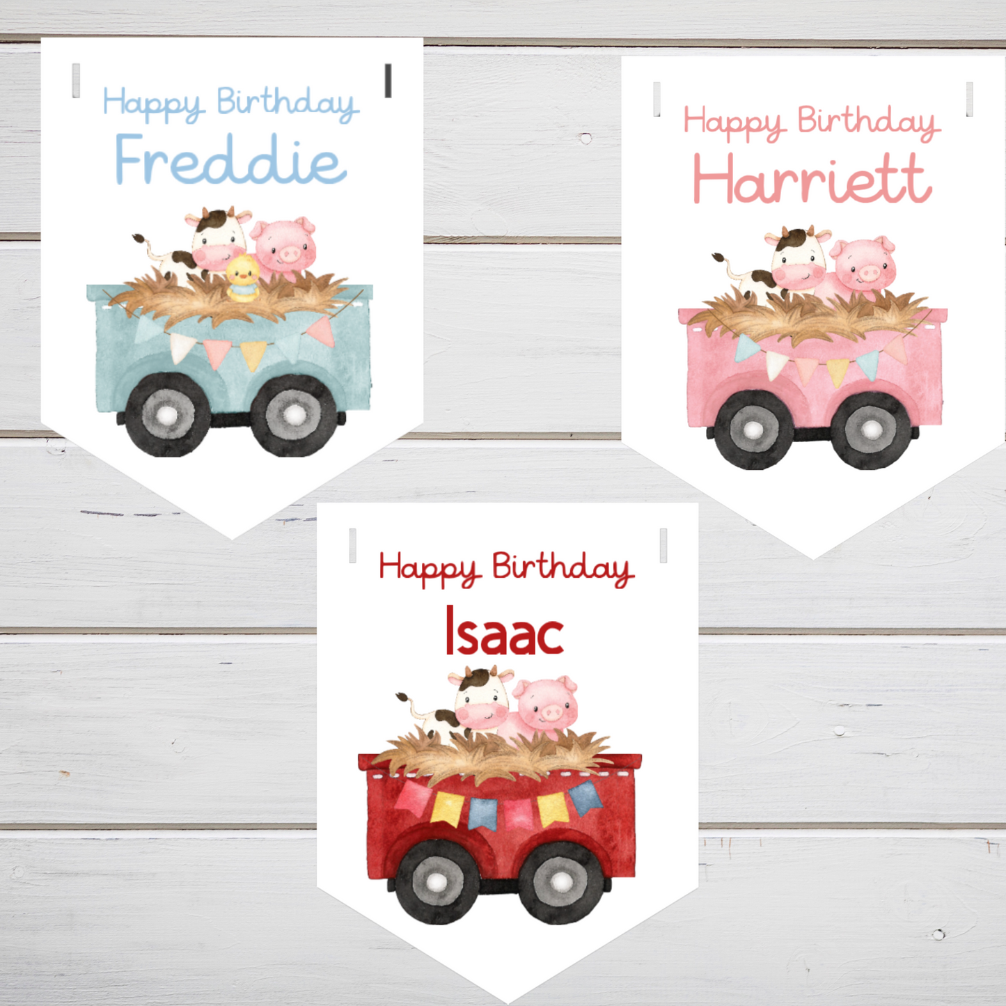 Personalised Birthday Bunting with Child’s Name – Farmyard Tractor Theme