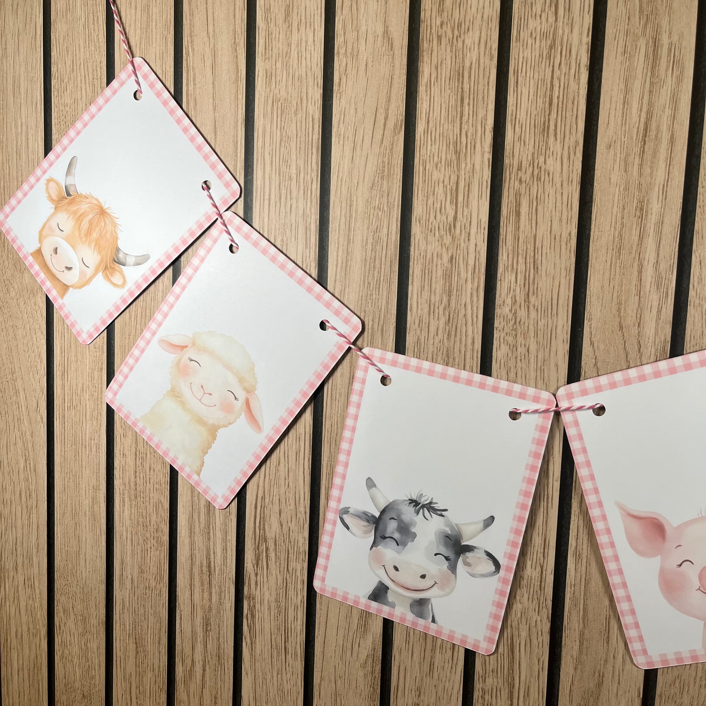 Farmyard Animal Portrait Bunting with Gingham Edge