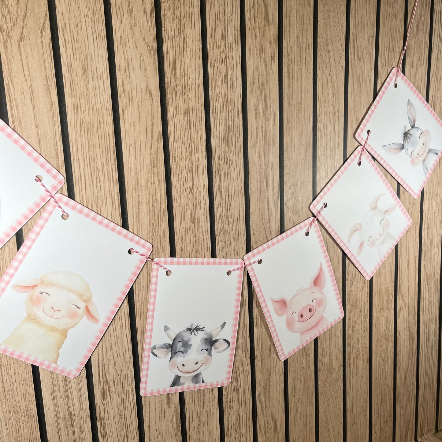 Farmyard Animal Portrait Bunting with Gingham Edge