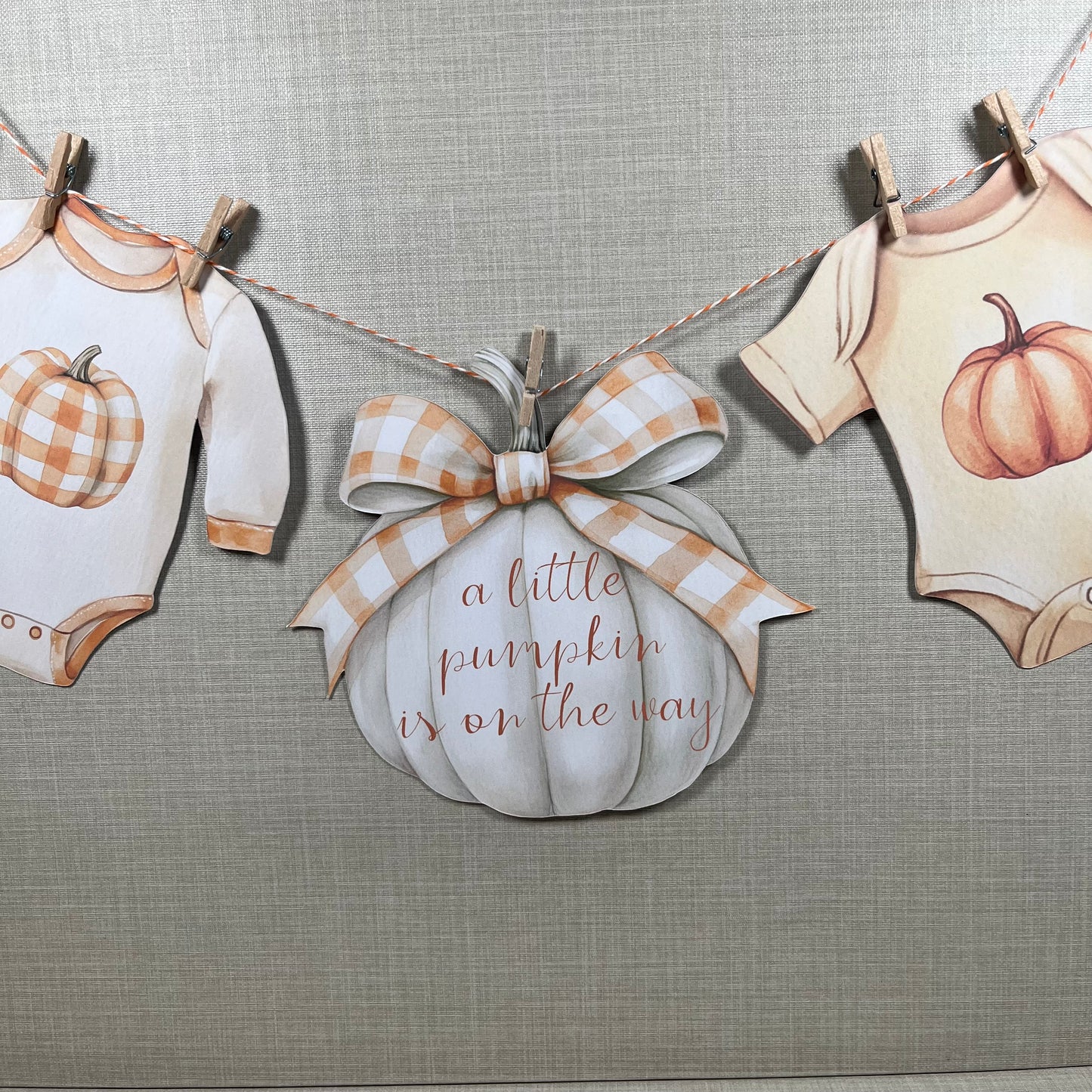 A Little Pumpkin Is On the Way Baby Shower Bunting – Autumn Baby Clothes Garland Decoration