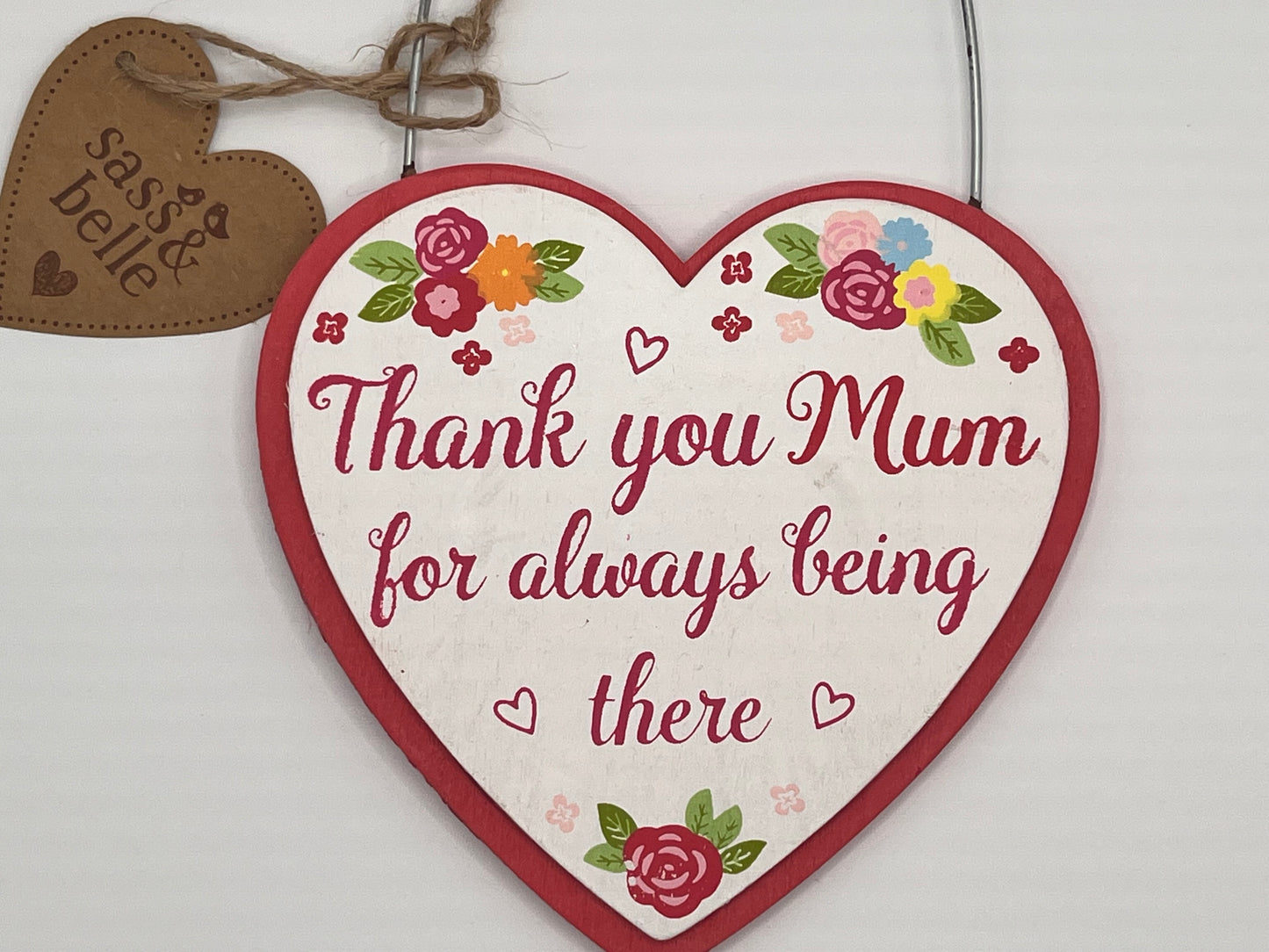 Thank You Mum Rustic Wooden Heart Hanging Decoration