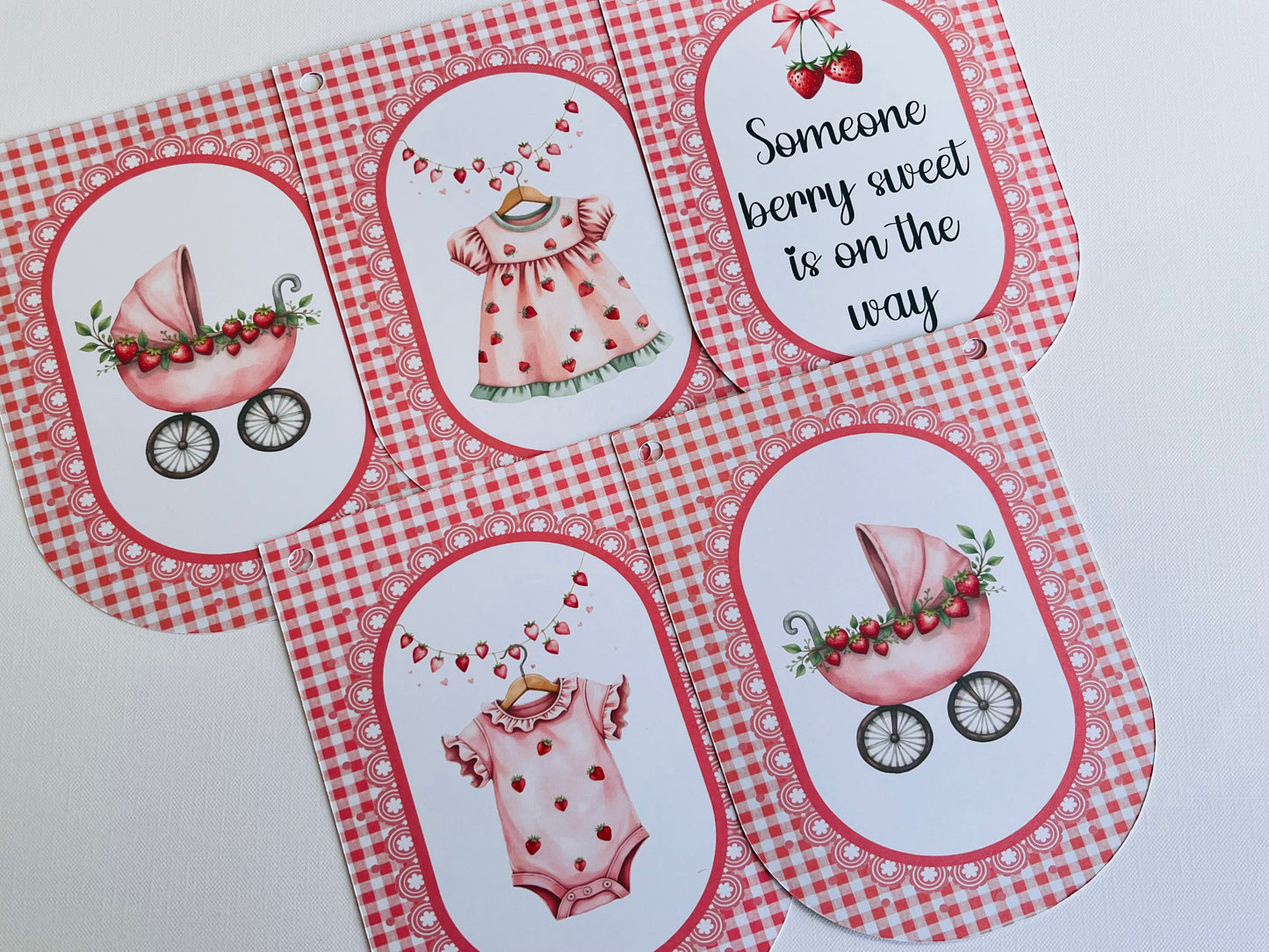 Strawberry Baby Shower Bunting, Pink Gingham Berry Garland, Someone Very Sweet Is On The Way Banner, Baby Girl Shower Decorations