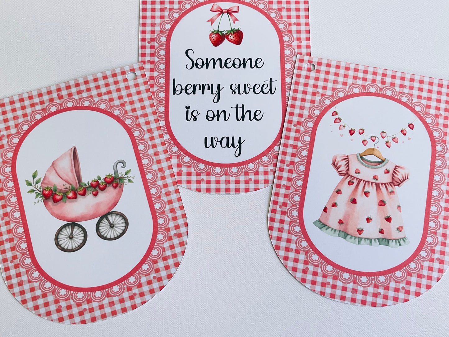 Strawberry Baby Shower Bunting, Pink Gingham Berry Garland, Someone Very Sweet Is On The Way Banner, Baby Girl Shower Decorations