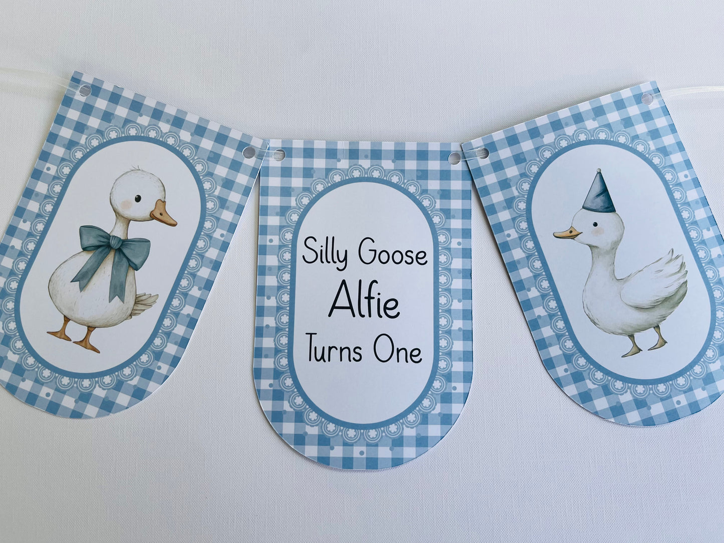 Personalised Silly Goose Turns One Birthday Bunting – First Birthday Banner Pink or Sage Green