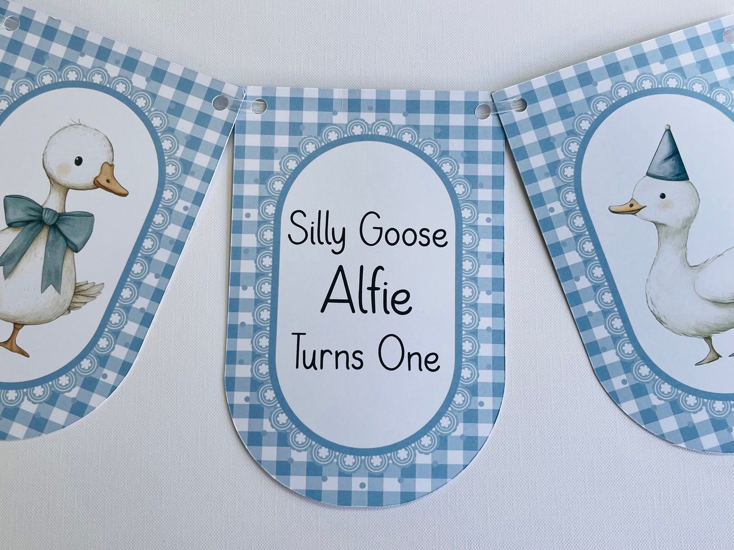 Personalised Silly Goose Turns One Birthday Bunting – First Birthday Banner Pink or Sage Green
