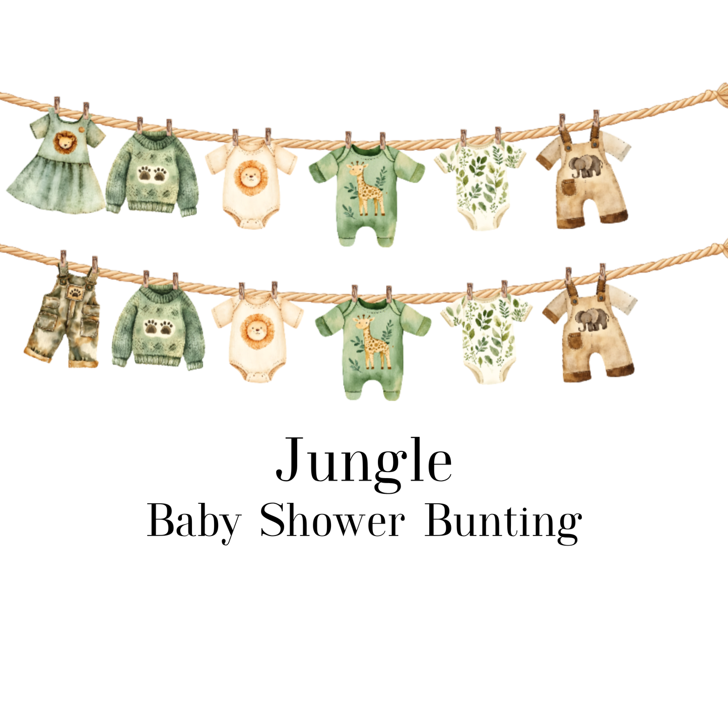 Safari Jungle Baby Shower Bunting | Zebra & Giraffe Clothesline Garland with Wooden Pegs