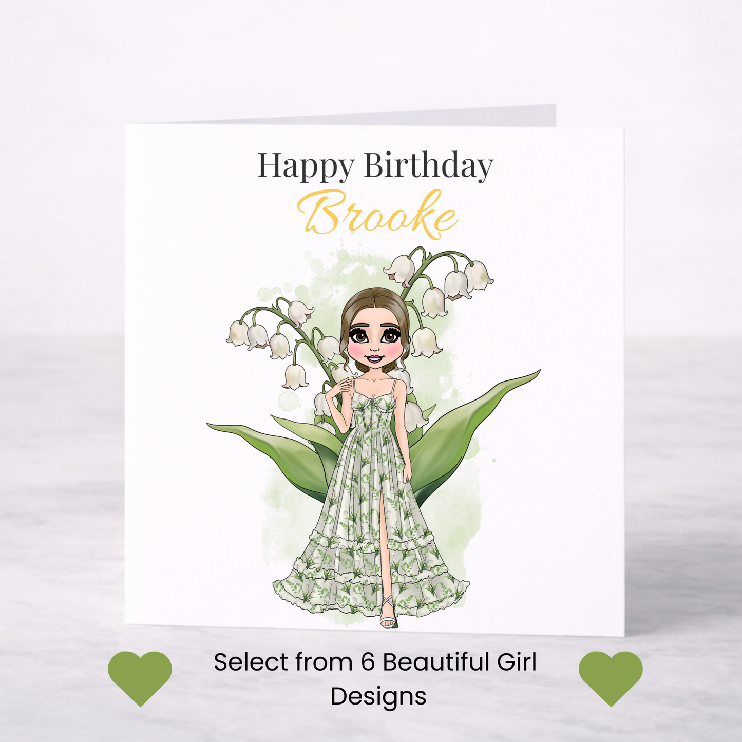 Personalised May Birth Flower Birthday Card – Lily of the Valley Design, Custom Name, Choice of Girl