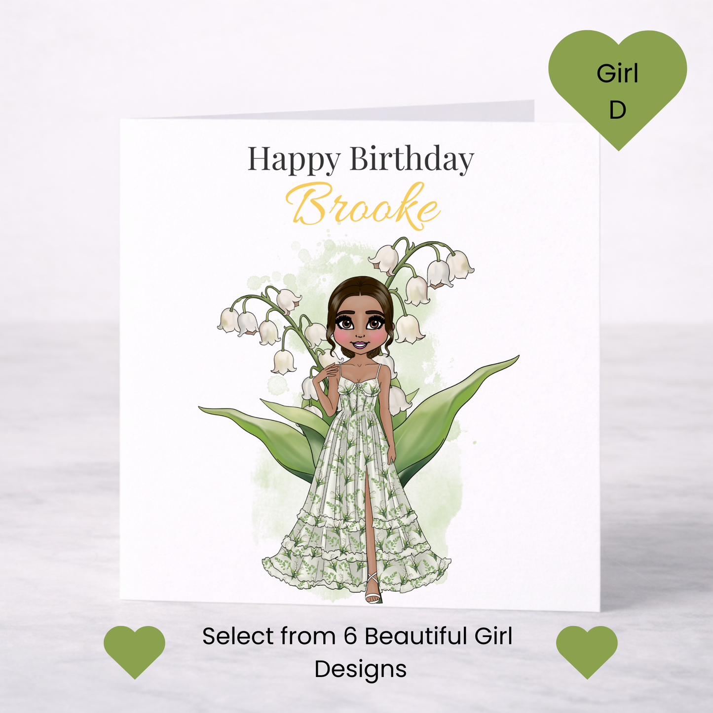 Personalised May Birth Flower Birthday Card – Lily of the Valley Design, Custom Name, Choice of Girl