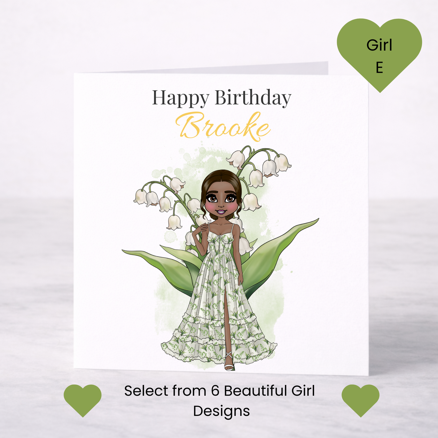 Personalised May Birth Flower Birthday Card – Lily of the Valley Design, Custom Name, Choice of Girl