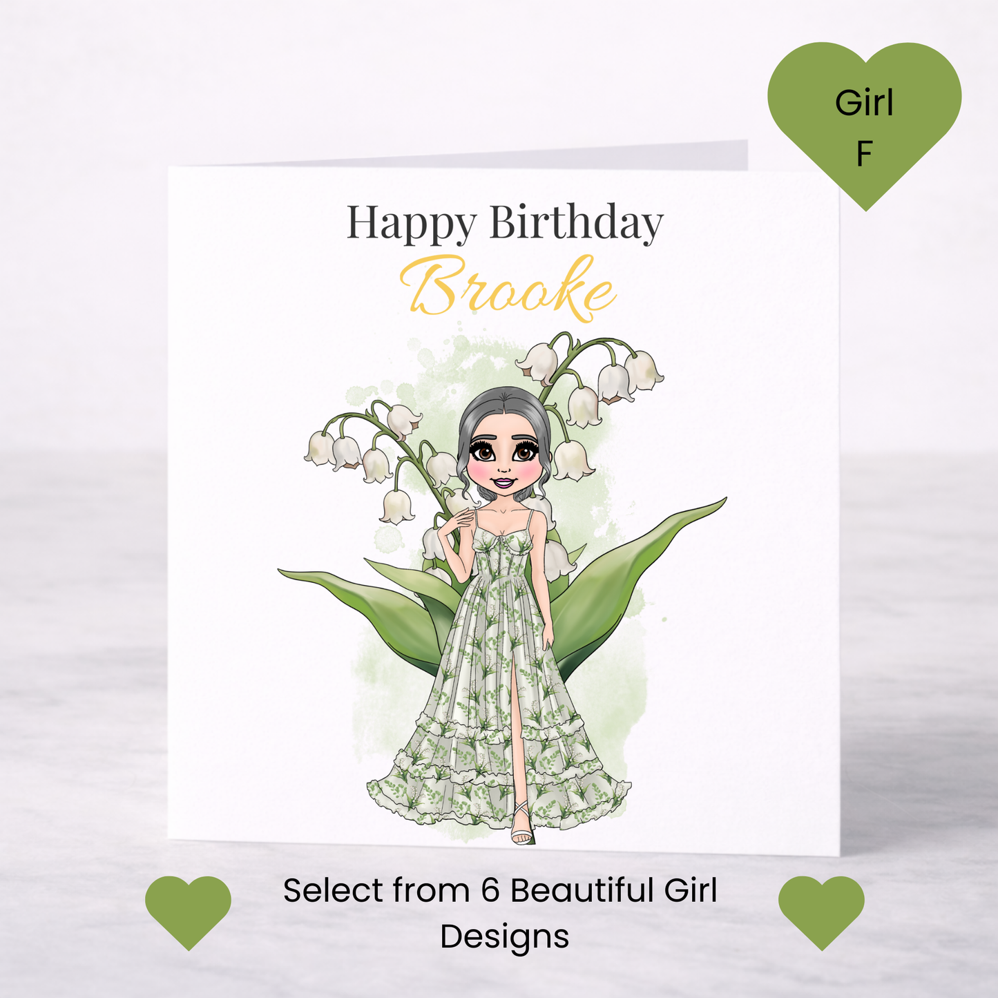 Personalised May Birth Flower Birthday Card – Lily of the Valley Design, Custom Name, Choice of Girl