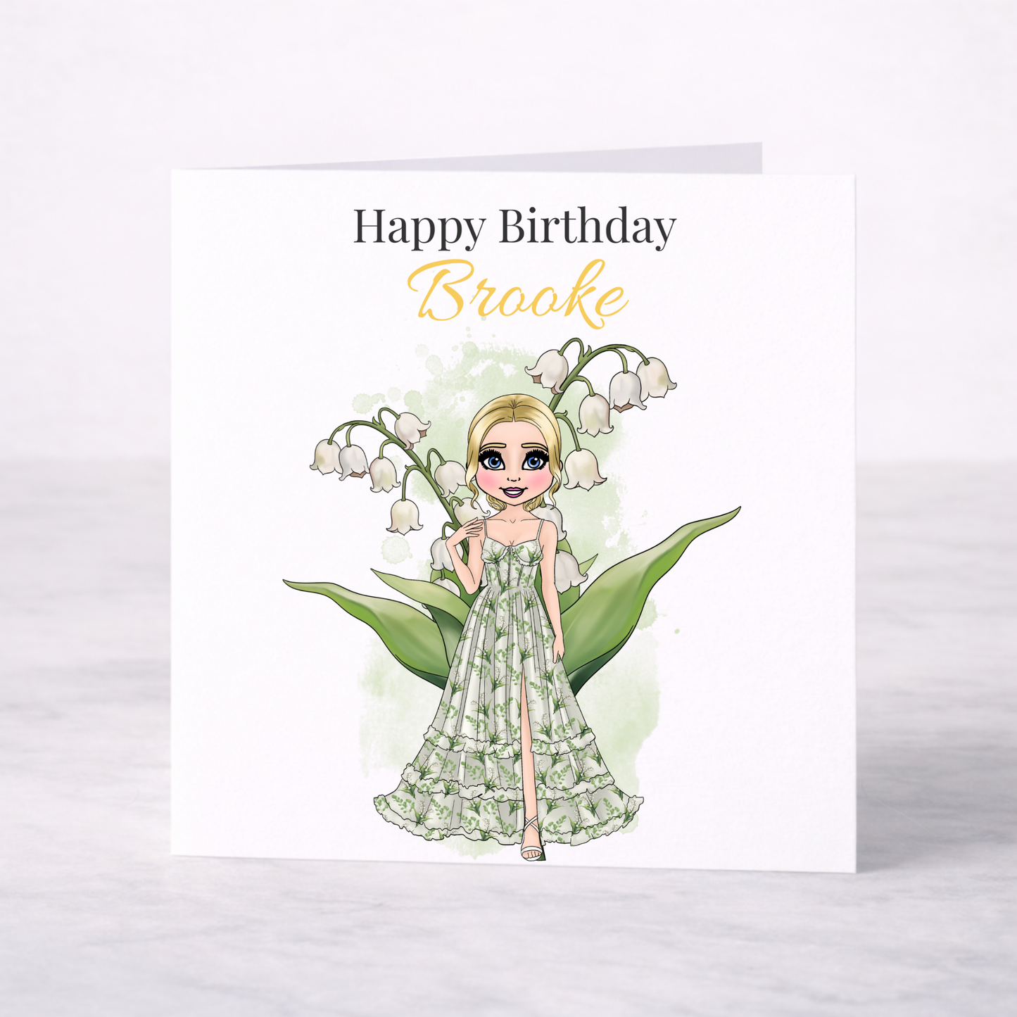 Personalised May Birth Flower Birthday Card – Lily of the Valley Design, Custom Name, Choice of Girl