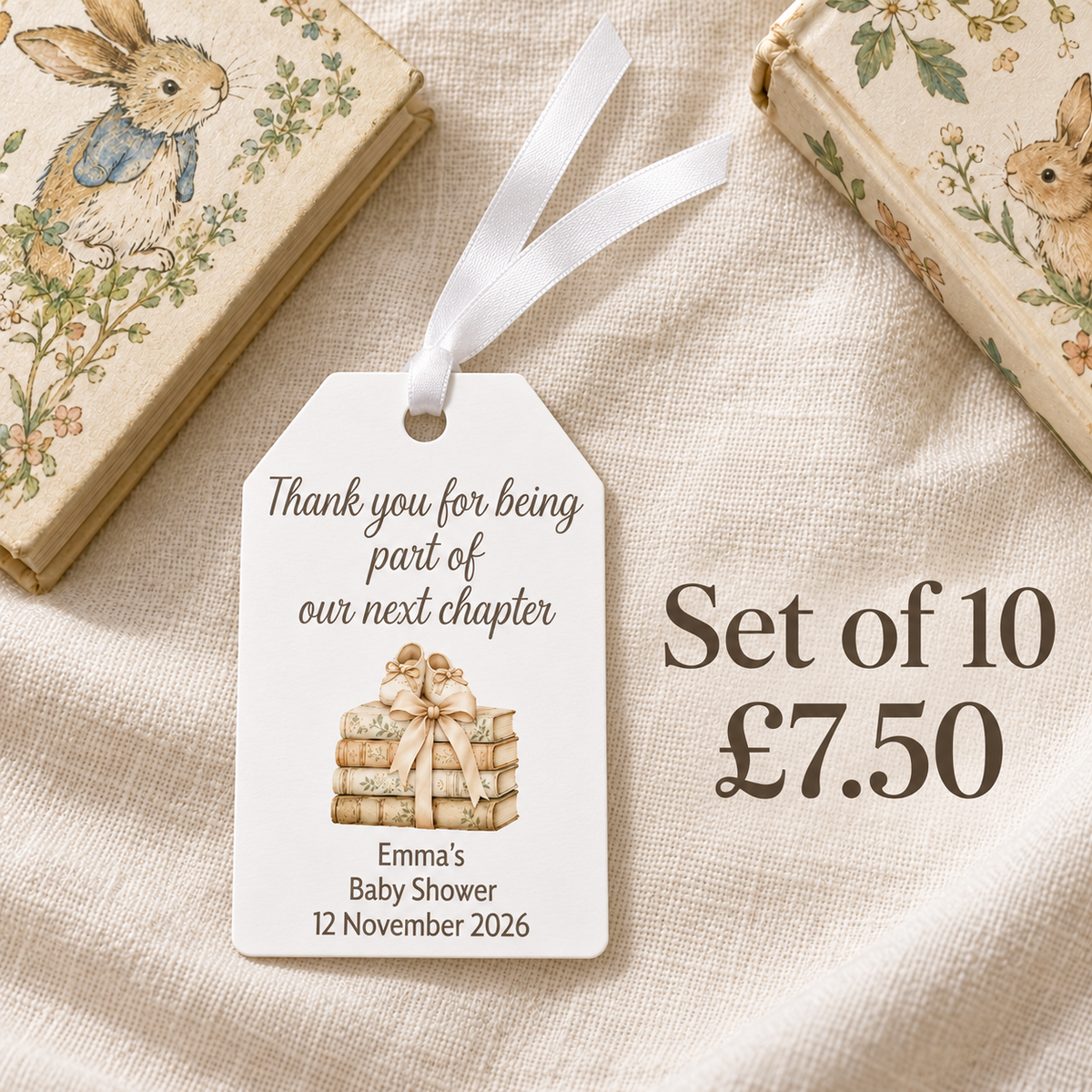 Personalised Book Themed Baby Shower Gift Tags – A New Chapter Set 10 tags