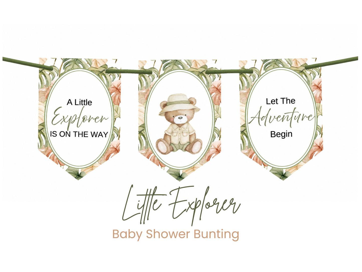 Safari Baby Shower Bunting, Let The Adventure Begin Banner, Little Explorer Garland, Neutral Safari Baby Shower Decorations