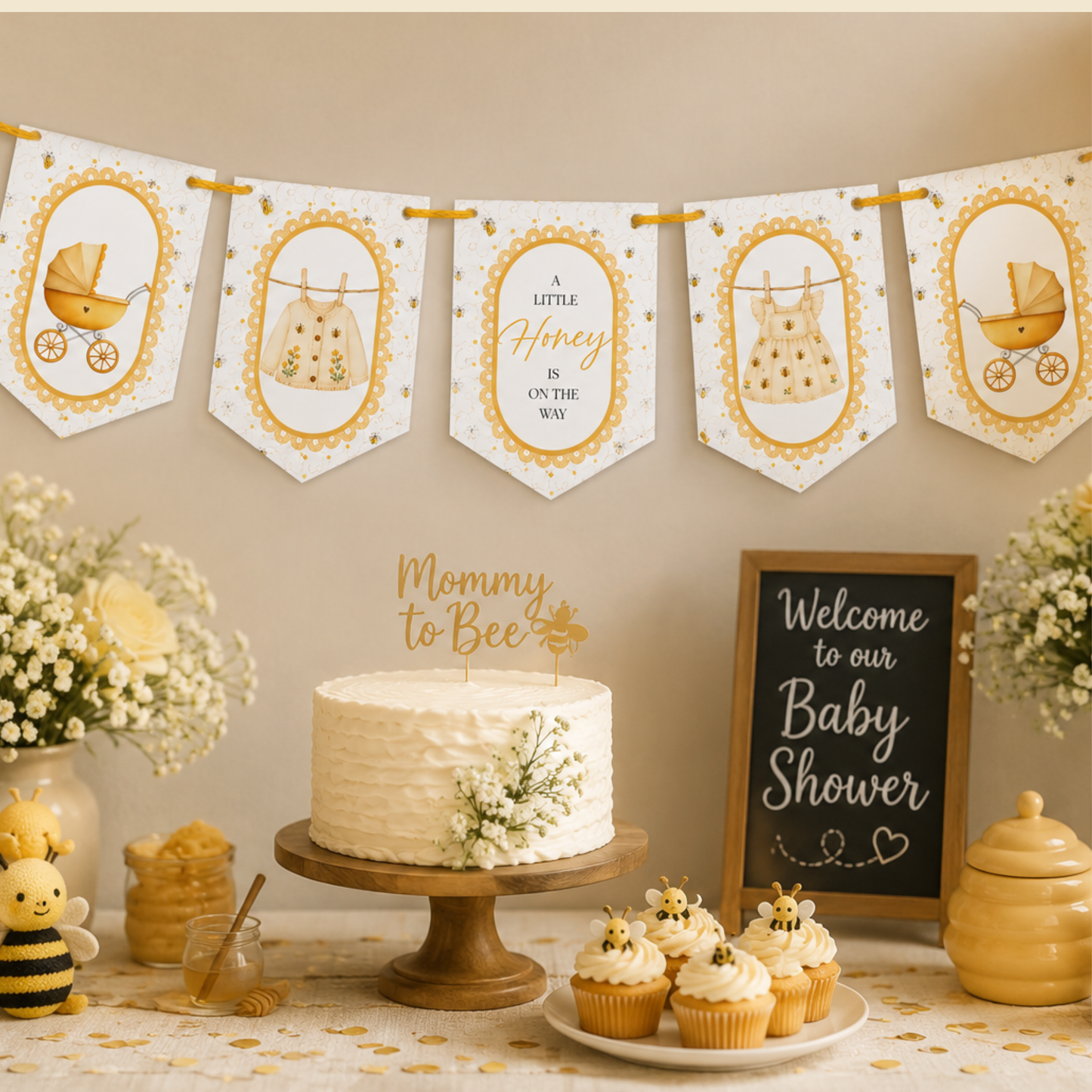 Little Honey Bee Baby Shower Bunting Bee Baby Shower Decorations Gender Neutral Party Banner