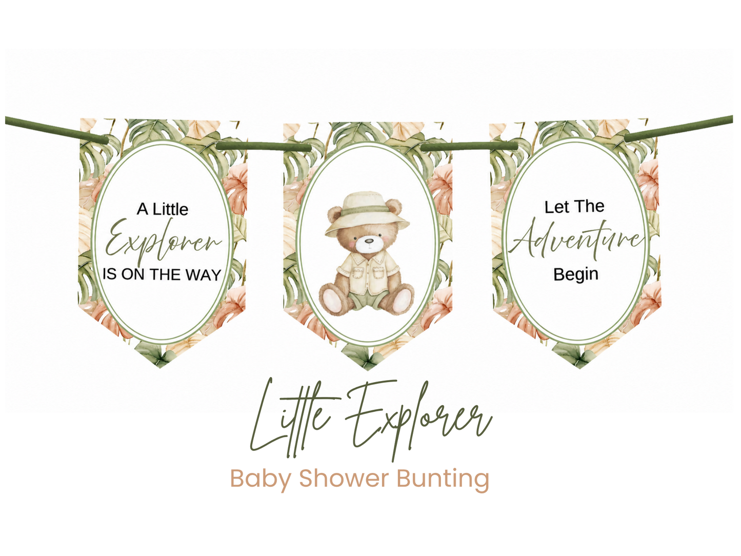 Safari Baby Shower Bunting, Let The Adventure Begin Banner, Little Explorer Garland, Neutral Safari Baby Shower Decorations