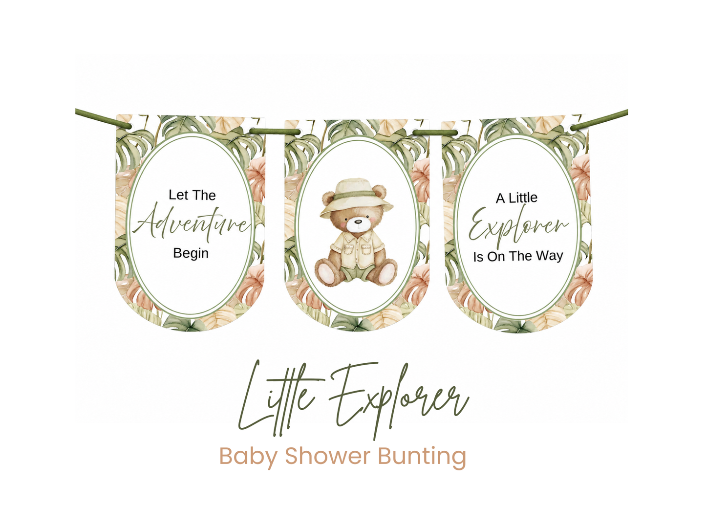 Safari Baby Shower Bunting, Let The Adventure Begin Banner, Little Explorer Garland, Neutral Safari Baby Shower Decorations