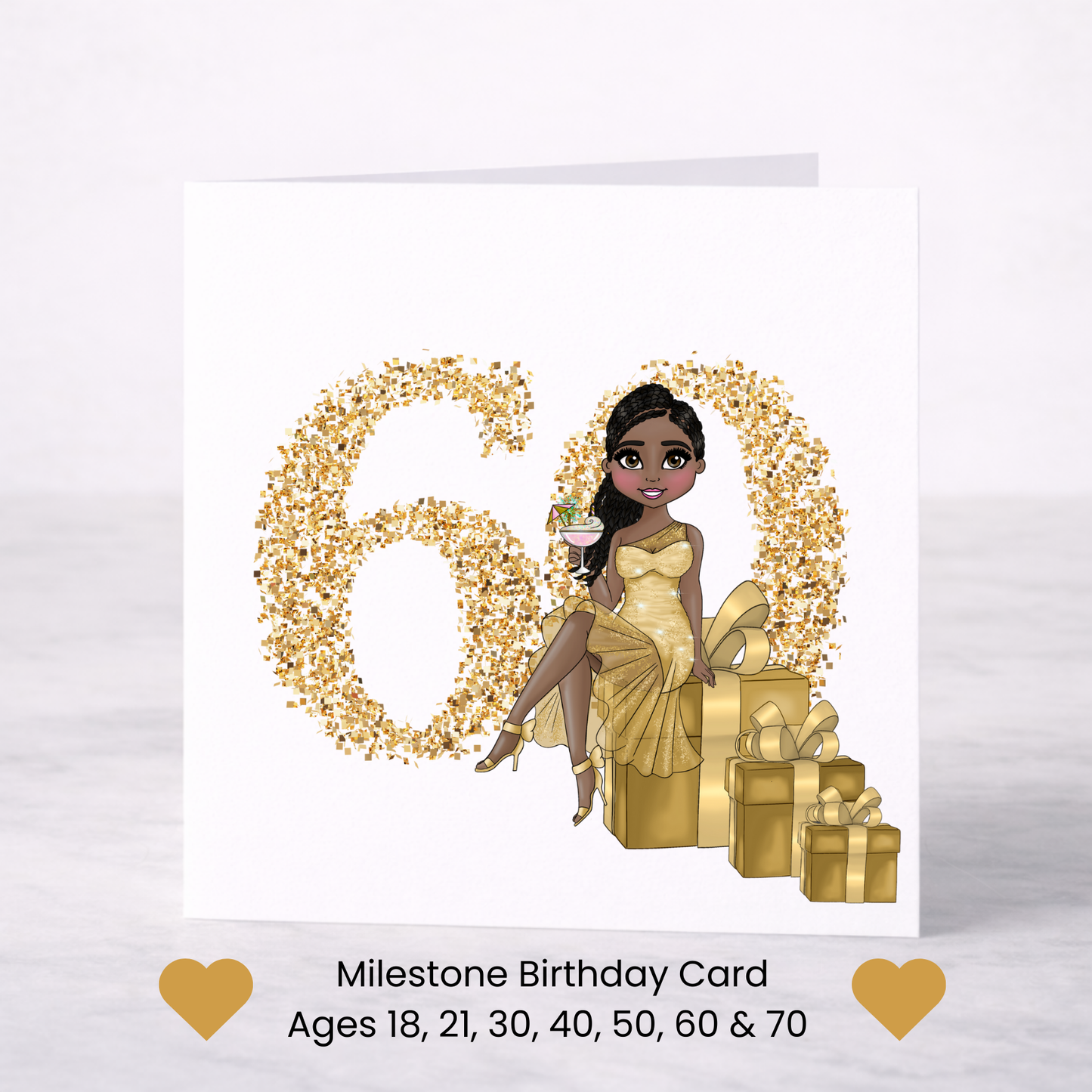 Gold Milestone Birthday Card – Choice of Lady, Ages 18–70