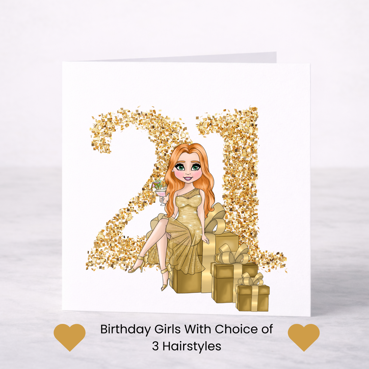 Gold Milestone Birthday Card – Choice of Lady, Ages 18–70