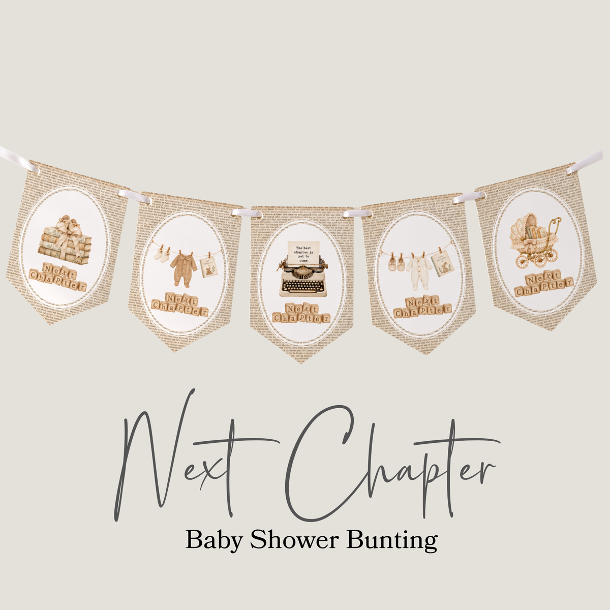 Next Chapter Book-Themed Baby Shower Bunting – 5 Flags