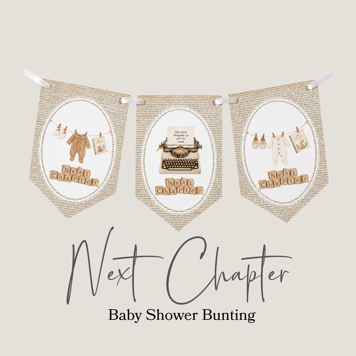 Next Chapter Book-Themed Baby Shower Bunting – 5 Flags