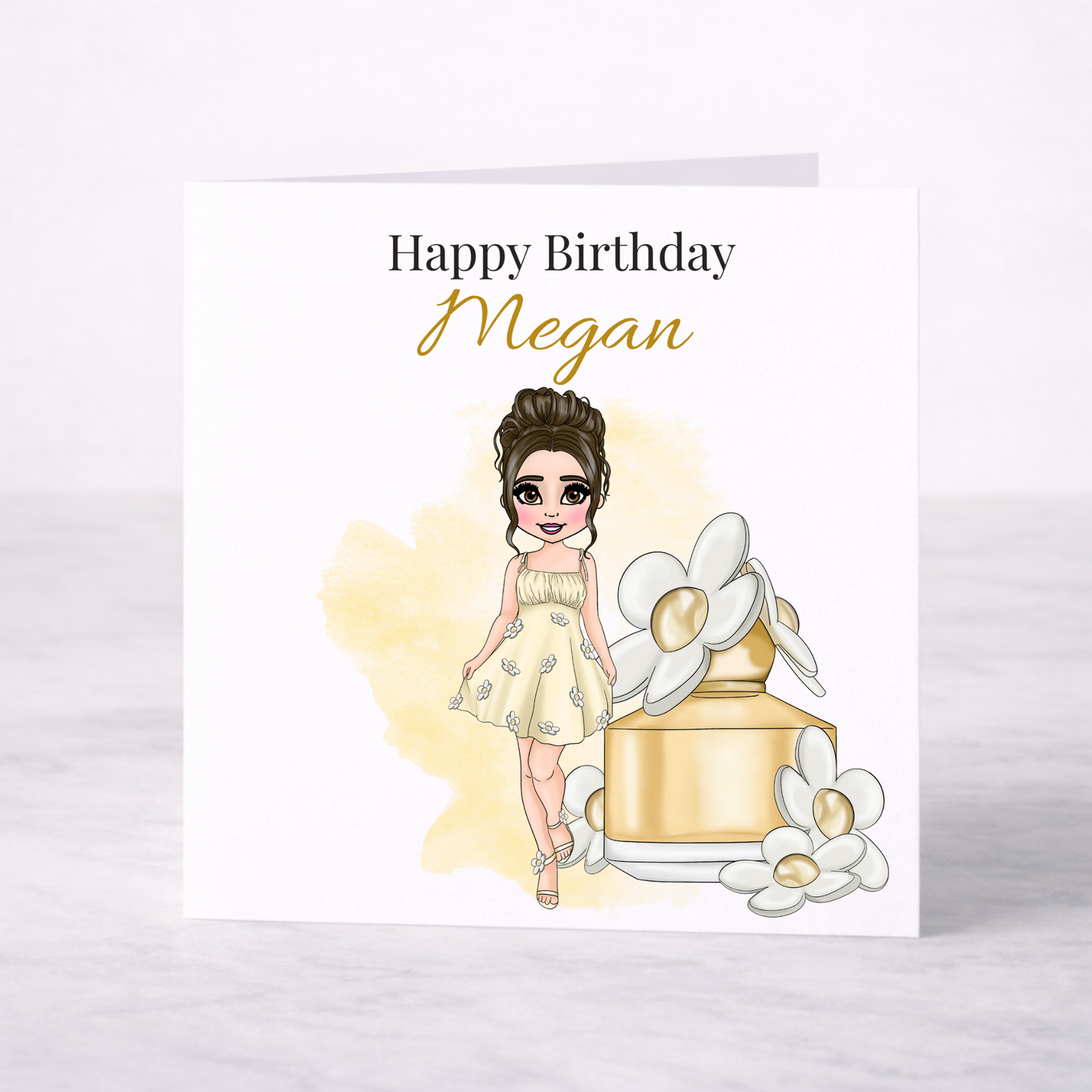 Personalised Floral Perfume Birthday Card – Daisy Theme, Choice of Girl