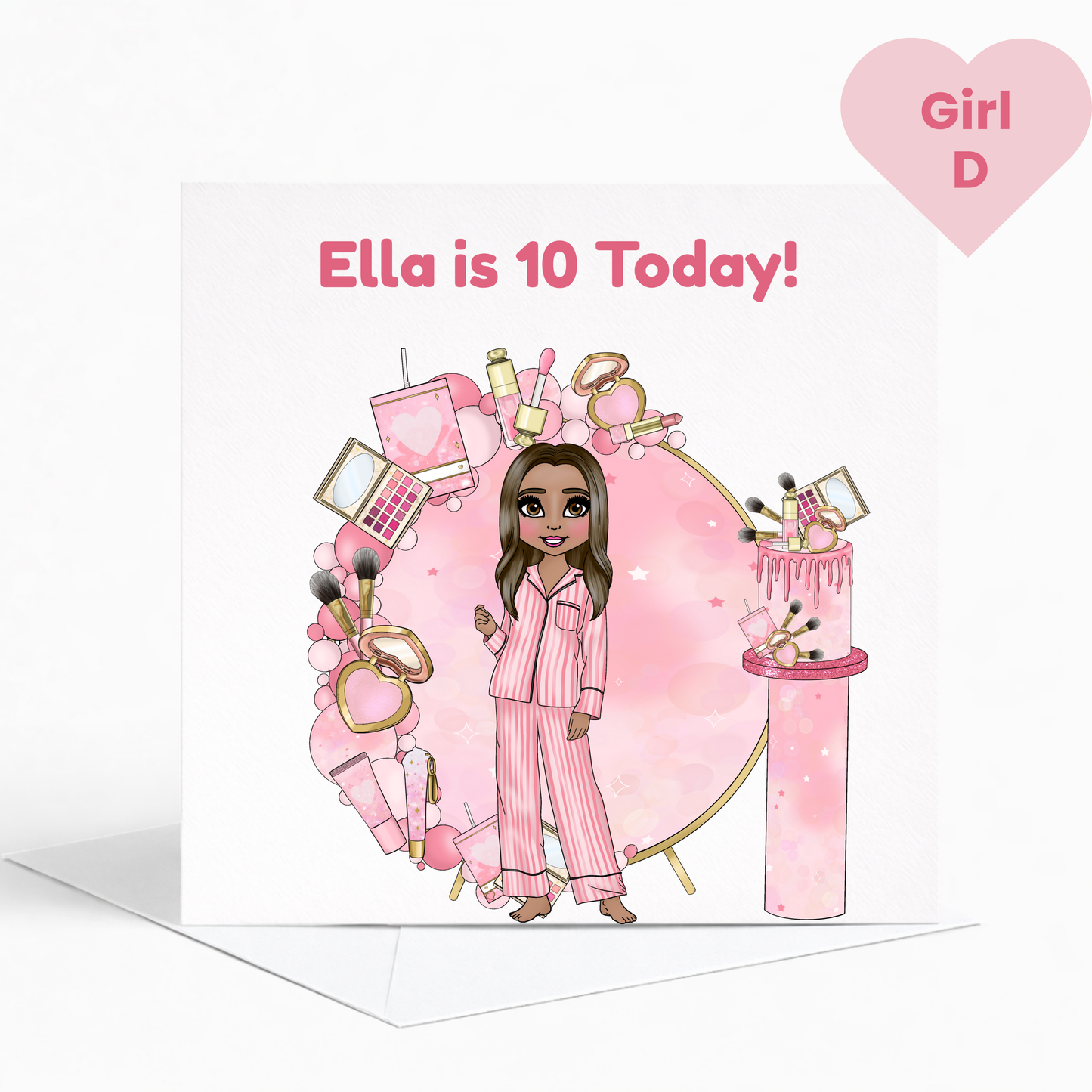 Personalised Beauty Birthday Card for Girls, Pink Pamper Spa Theme Card, Custom Name & Age Card, Sleepover Birthday Card, Stylish Girls Birthday