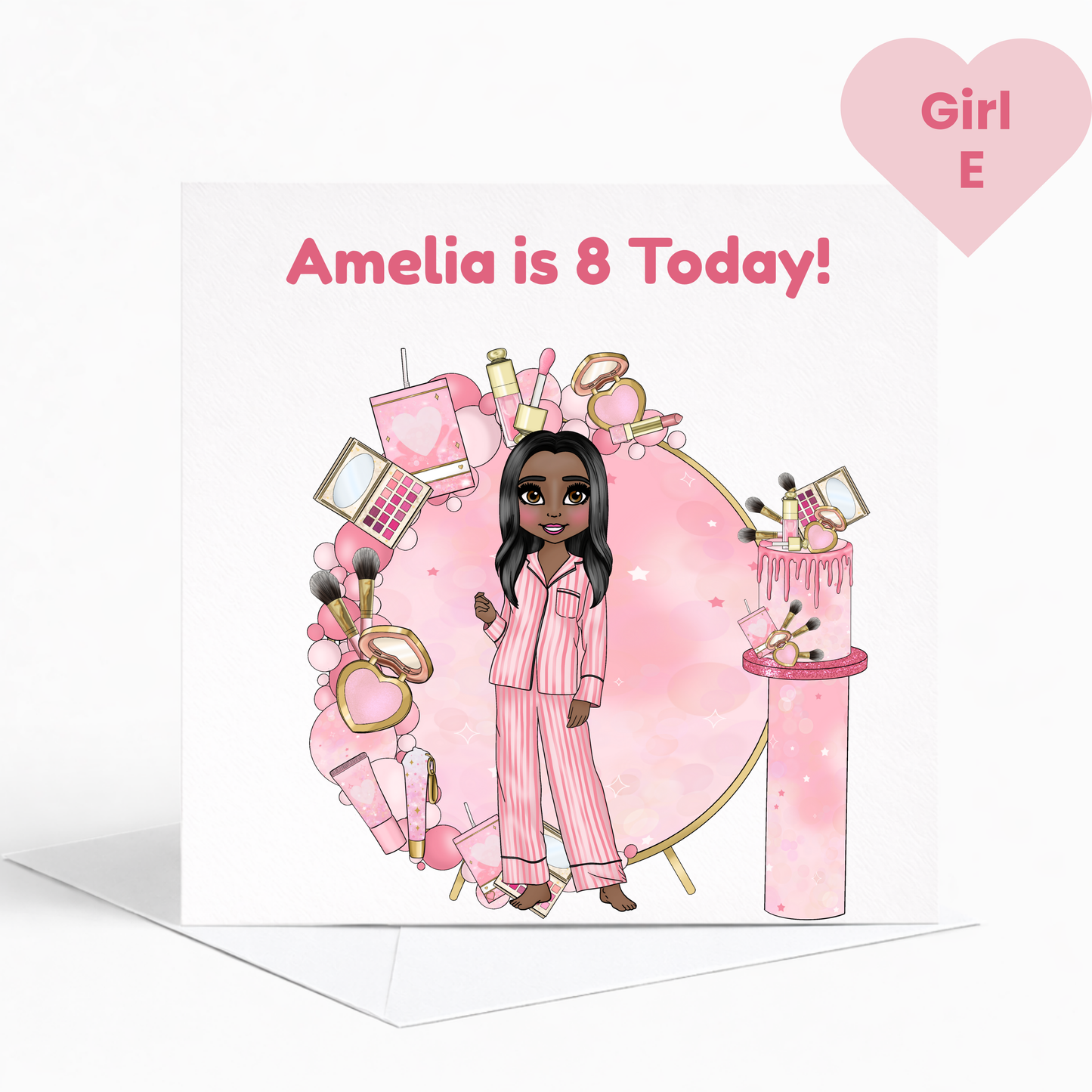 Personalised Beauty Birthday Card for Girls, Pink Pamper Spa Theme Card, Custom Name & Age Card, Sleepover Birthday Card, Stylish Girls Birthday