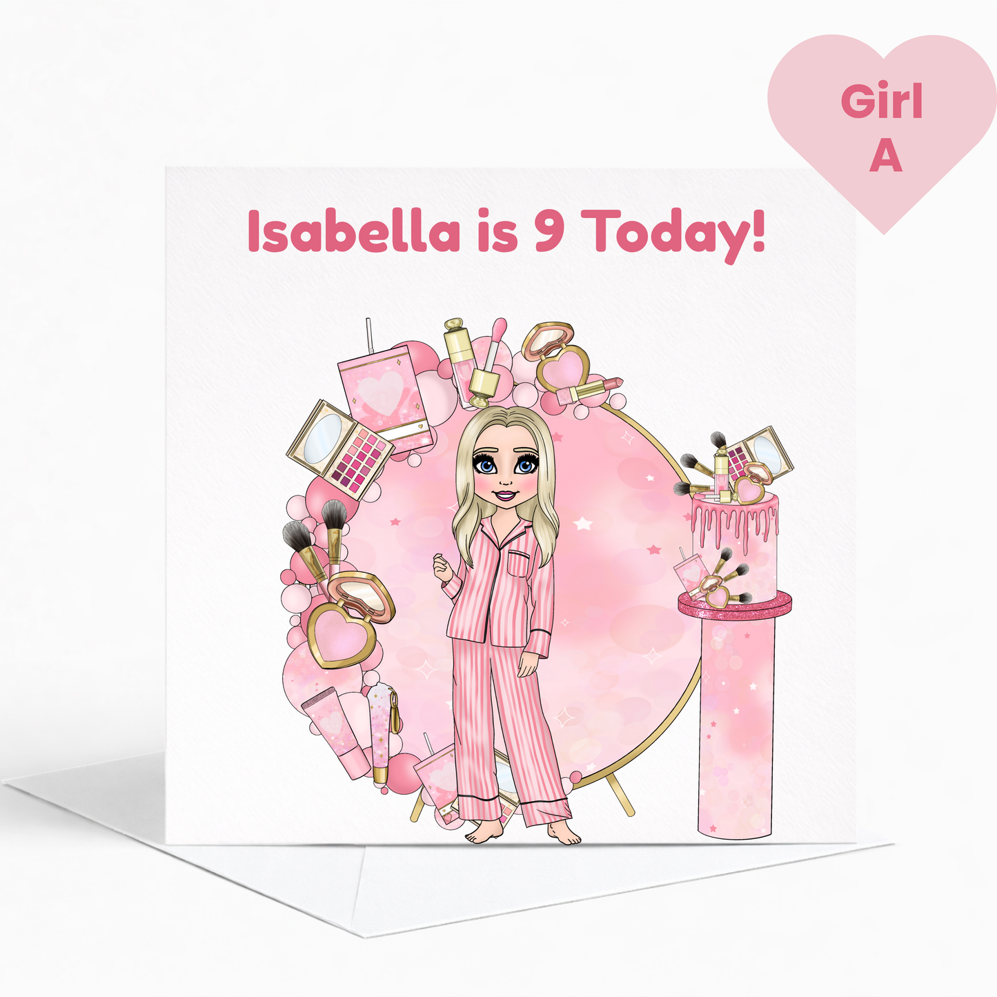 Personalised Beauty Birthday Card for Girls, Pink Pamper Spa Theme Card, Custom Name & Age Card, Sleepover Birthday Card, Stylish Girls Birthday