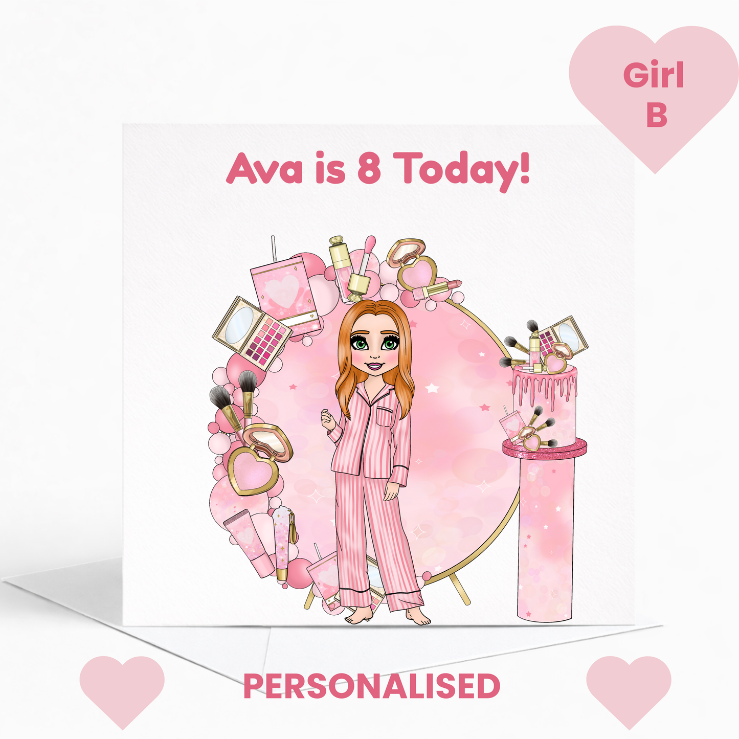Personalised Beauty Birthday Card for Girls, Pink Pamper Spa Theme Card, Custom Name & Age Card, Sleepover Birthday Card, Stylish Girls Birthday