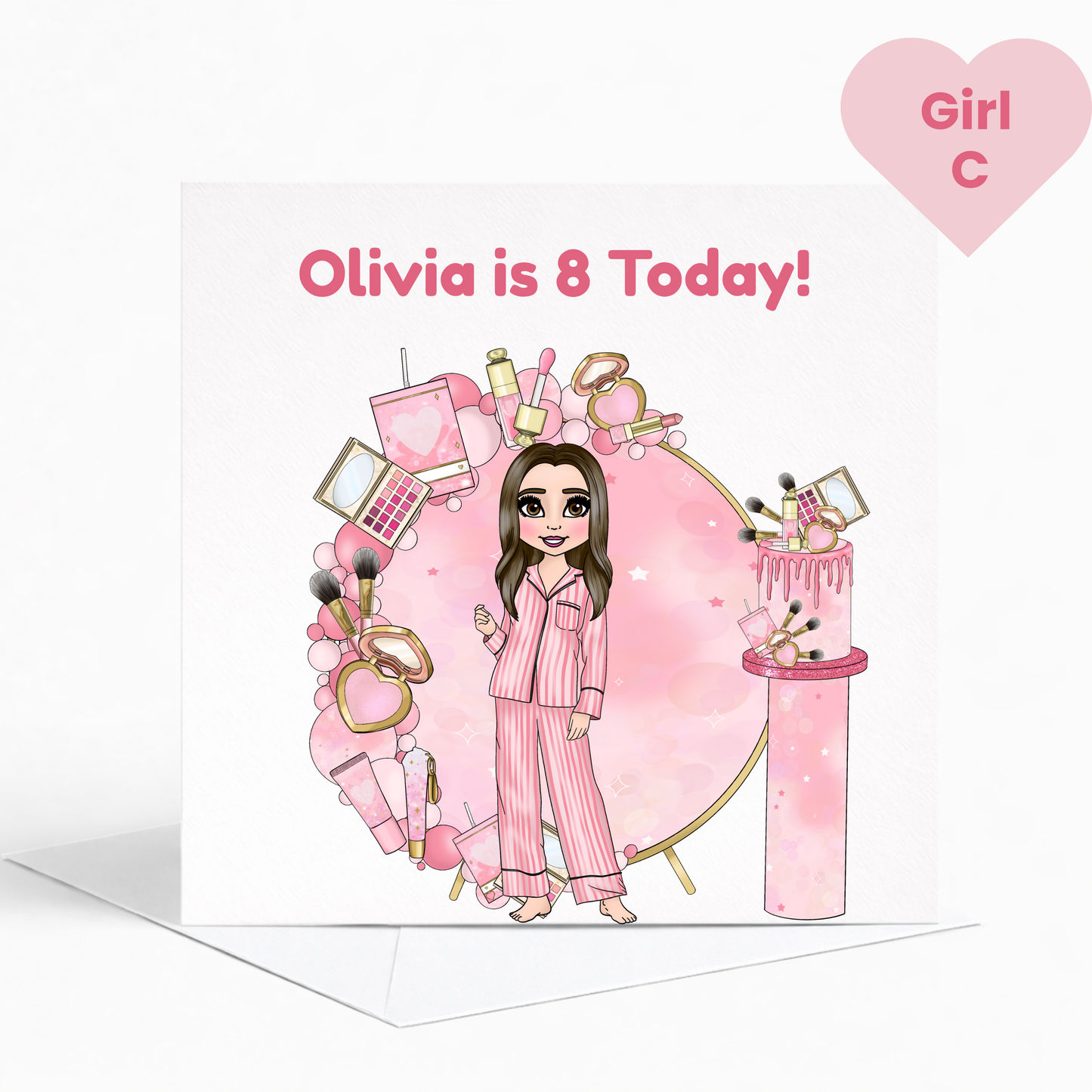 Personalised Beauty Birthday Card for Girls, Pink Pamper Spa Theme Card, Custom Name & Age Card, Sleepover Birthday Card, Stylish Girls Birthday