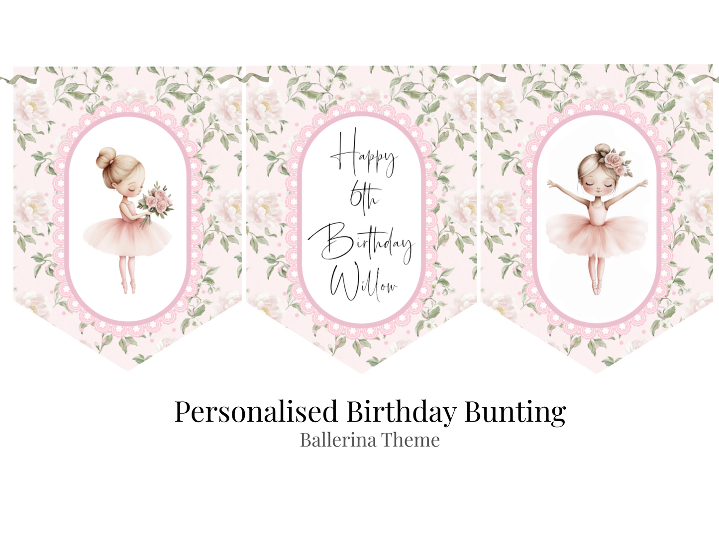 Personalised Ballerina Birthday Bunting – Pink Ballet Party Garland for Girls
