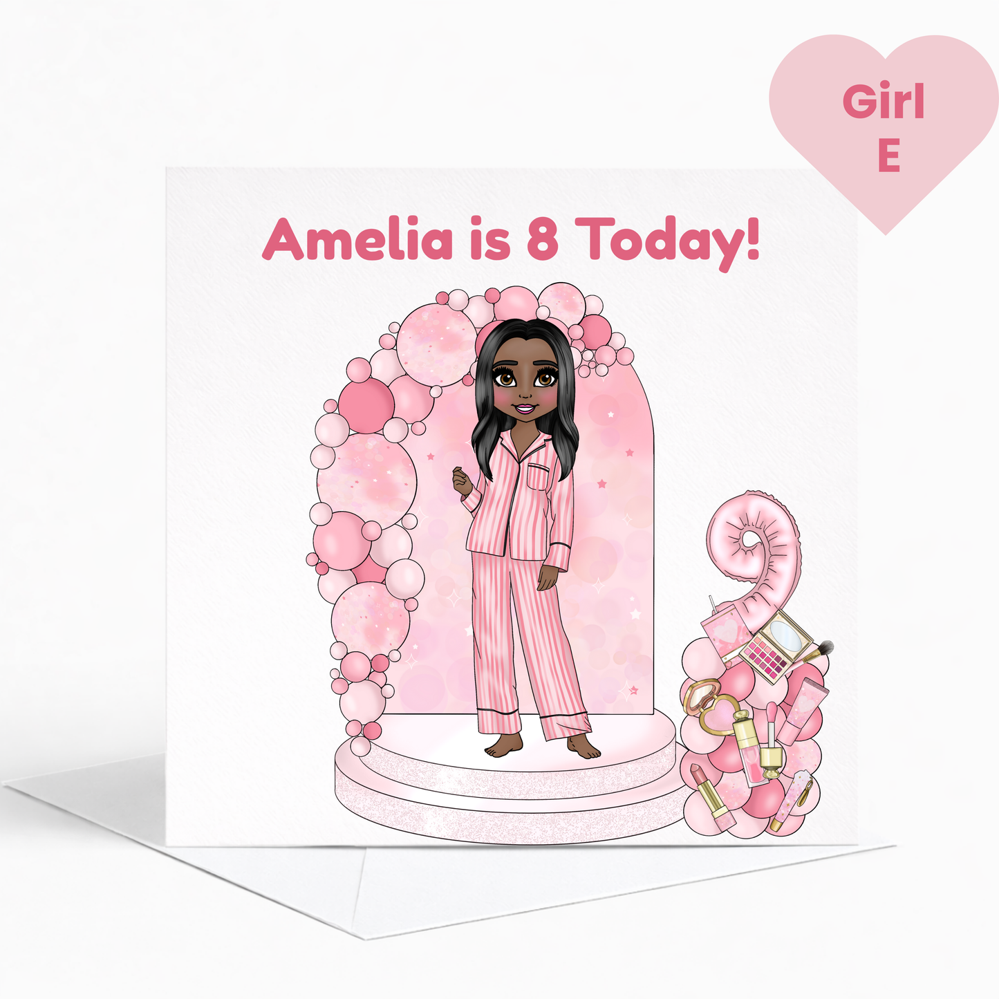 Personalised Beauty Birthday Card for Girls, Pink Pamper Spa Theme Card, Custom Name & Age Card, Sleepover Birthday Card, Stylish Girls Birthday